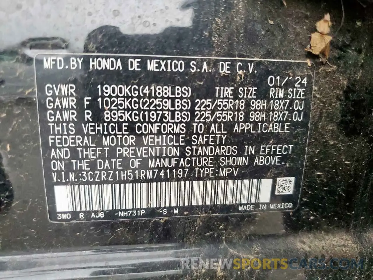 13 Photograph of a damaged car 3CZRZ1H51RM741197 HONDA HR-V 2024