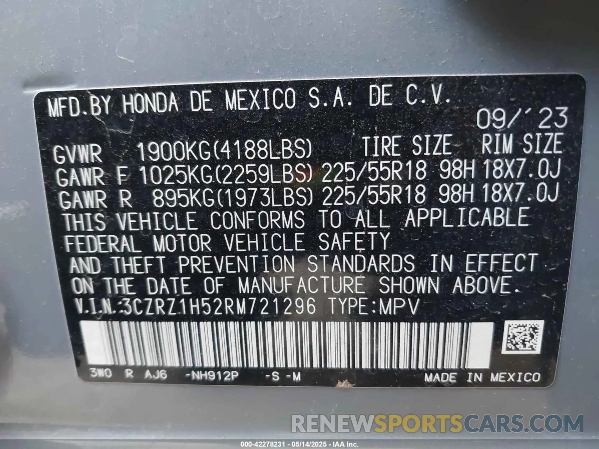 9 Photograph of a damaged car 3CZRZ1H52RM721296 HONDA HR-V 2024