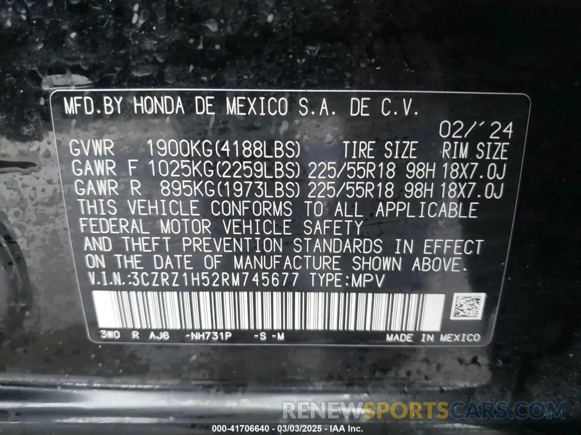 9 Photograph of a damaged car 3CZRZ1H52RM745677 HONDA HR-V 2024