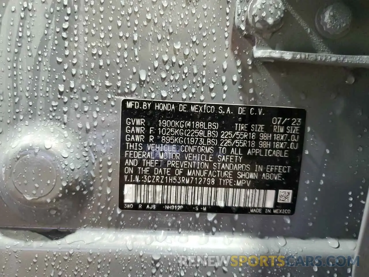 13 Photograph of a damaged car 3CZRZ1H53RM712798 HONDA HR-V 2024