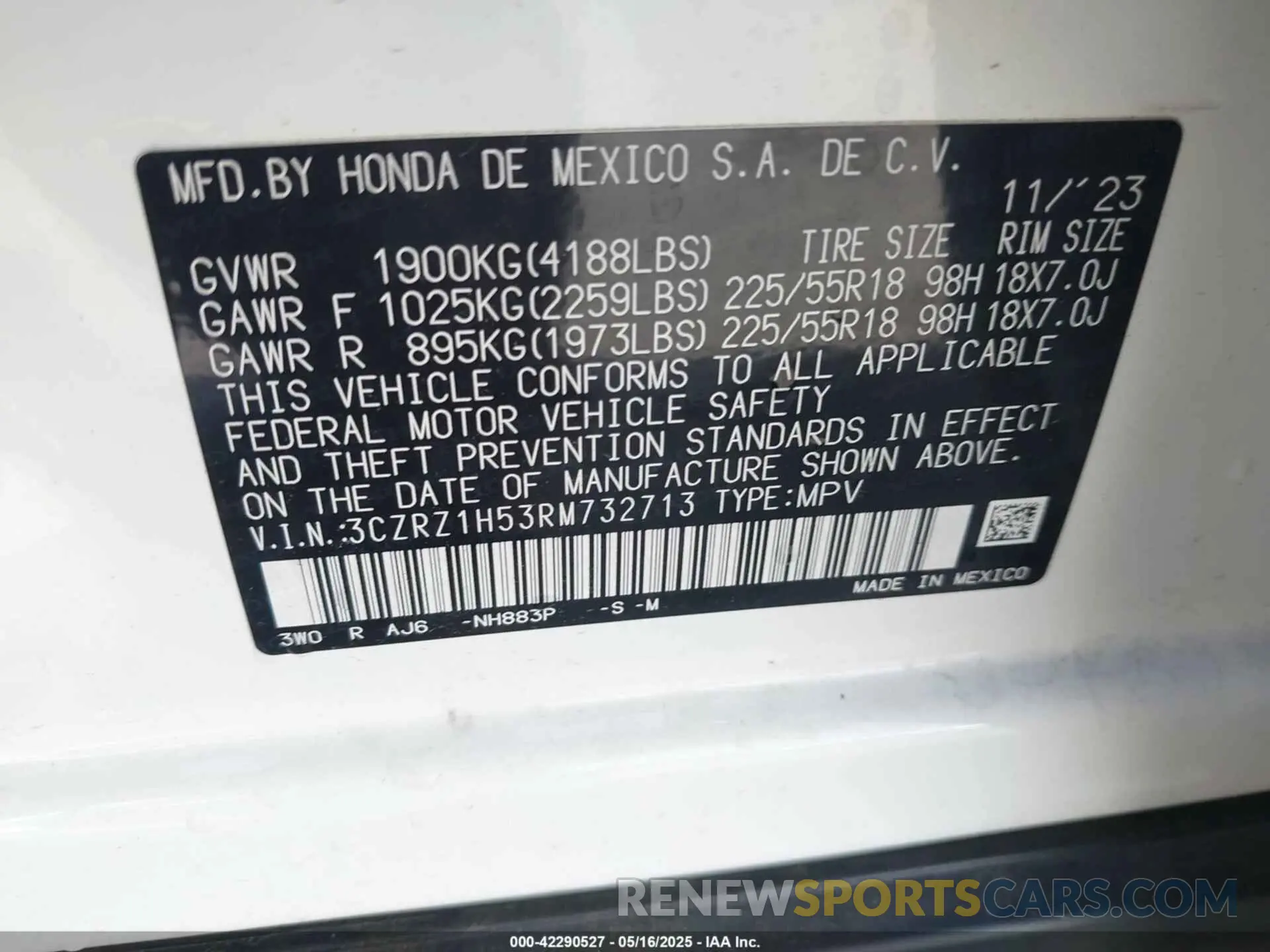 9 Photograph of a damaged car 3CZRZ1H53RM732713 HONDA HR-V 2024