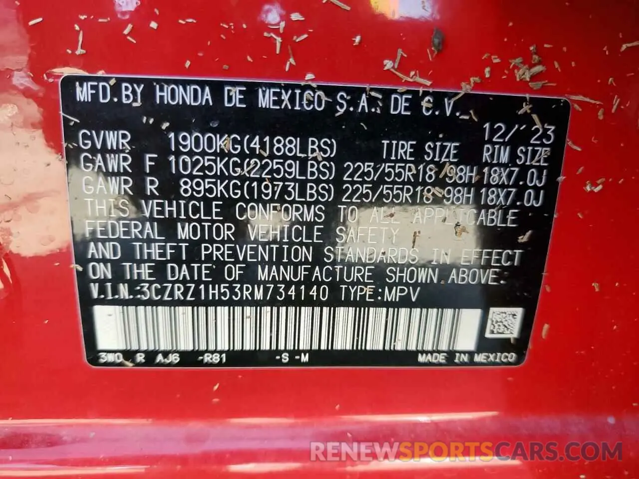 12 Photograph of a damaged car 3CZRZ1H53RM734140 HONDA HR-V 2024