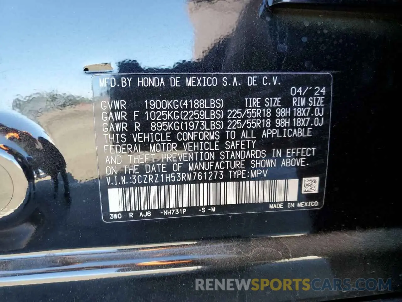 13 Photograph of a damaged car 3CZRZ1H53RM761273 HONDA HR-V 2024