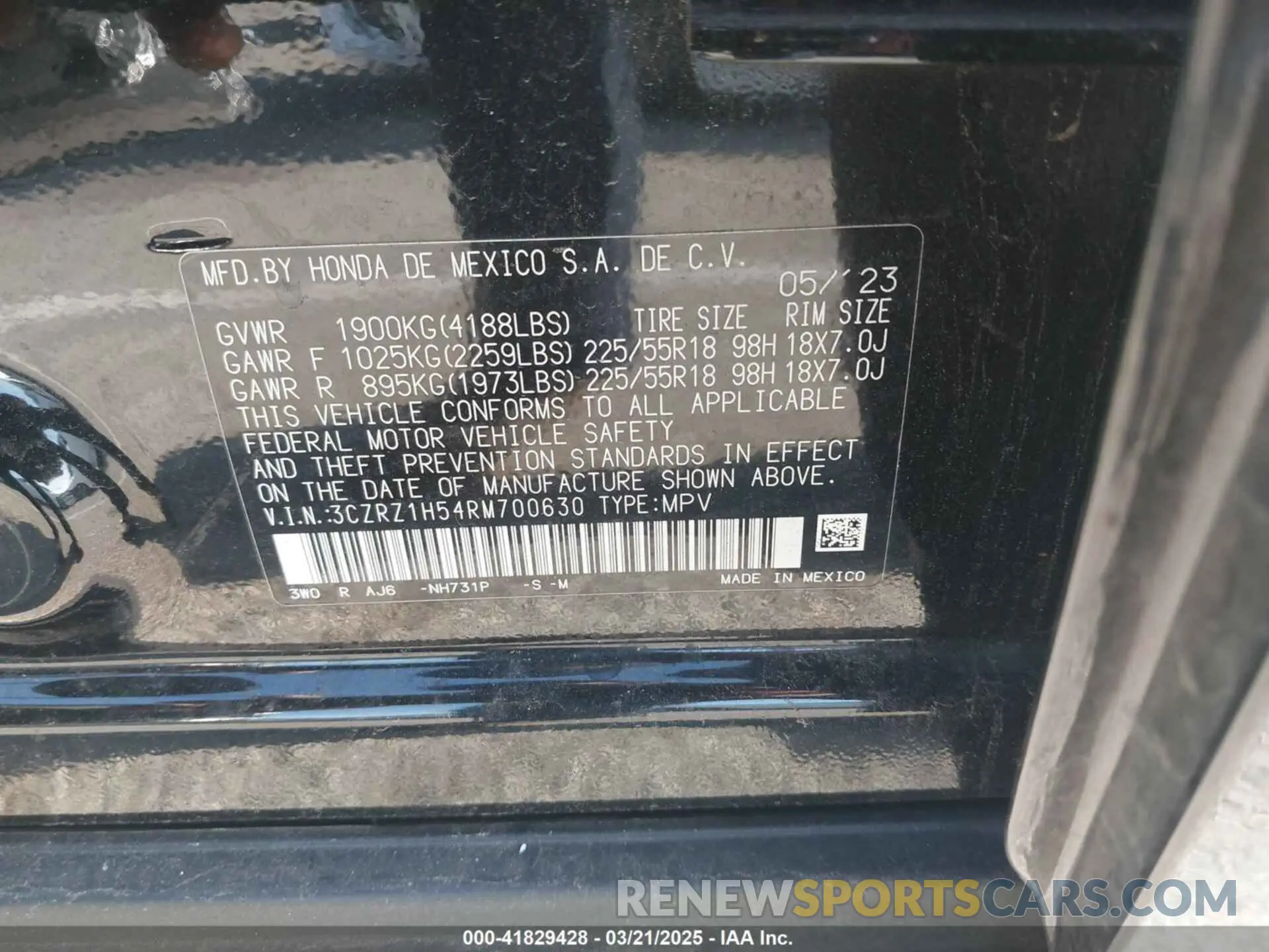 9 Photograph of a damaged car 3CZRZ1H54RM700630 HONDA HR-V 2024