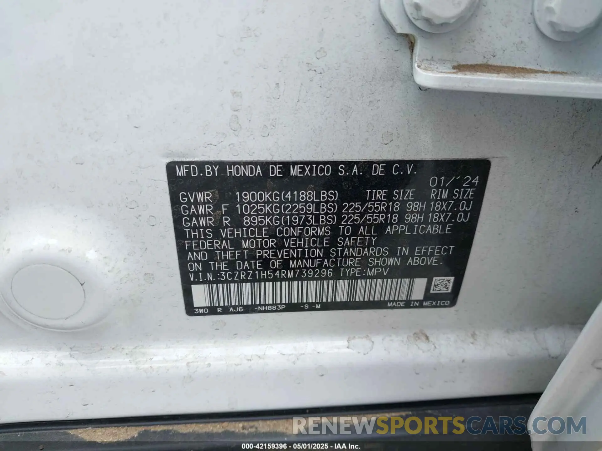 9 Photograph of a damaged car 3CZRZ1H54RM739296 HONDA HR-V 2024
