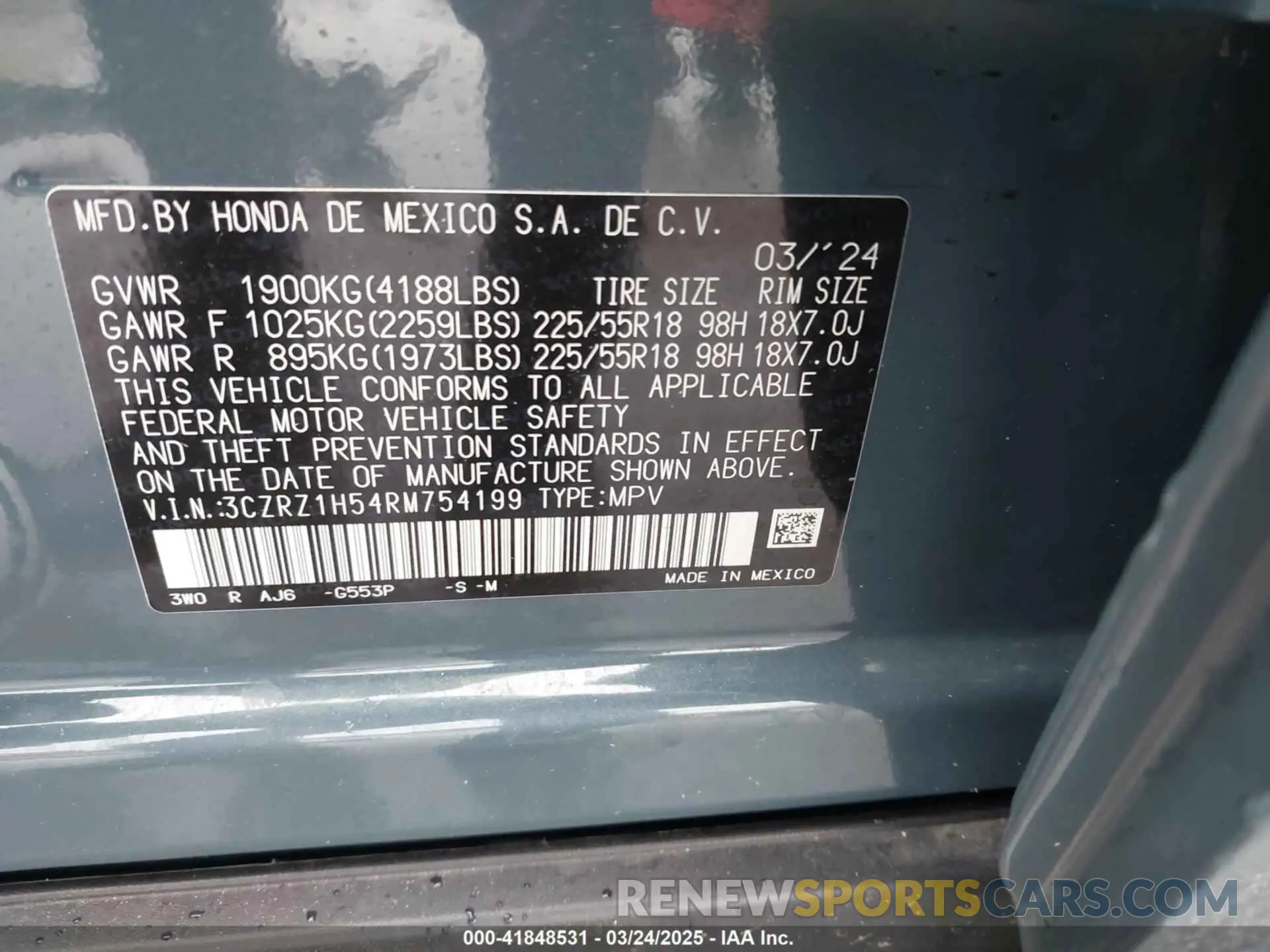 9 Photograph of a damaged car 3CZRZ1H54RM754199 HONDA HR-V 2024