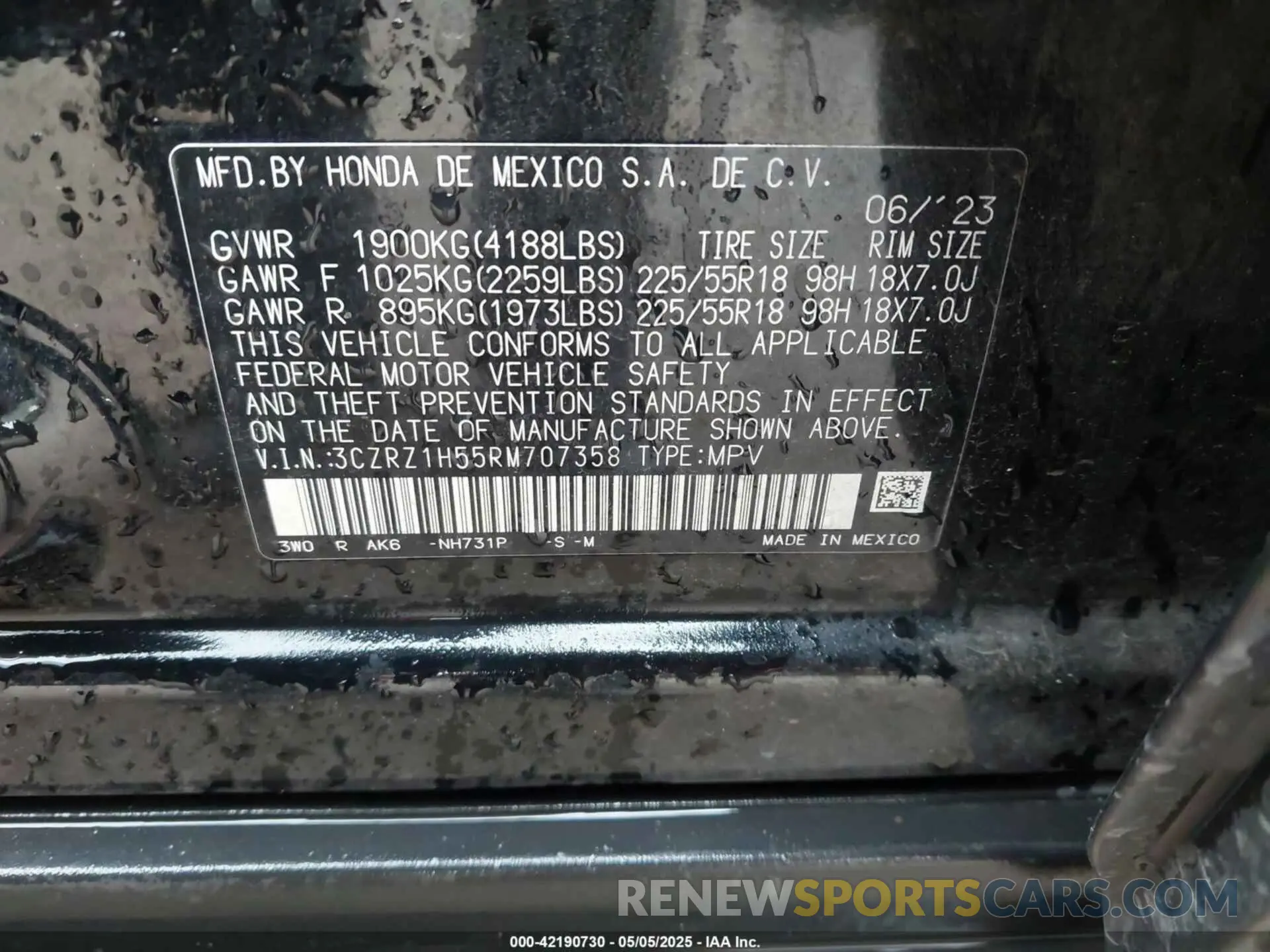 9 Photograph of a damaged car 3CZRZ1H55RM707358 HONDA HR-V 2024