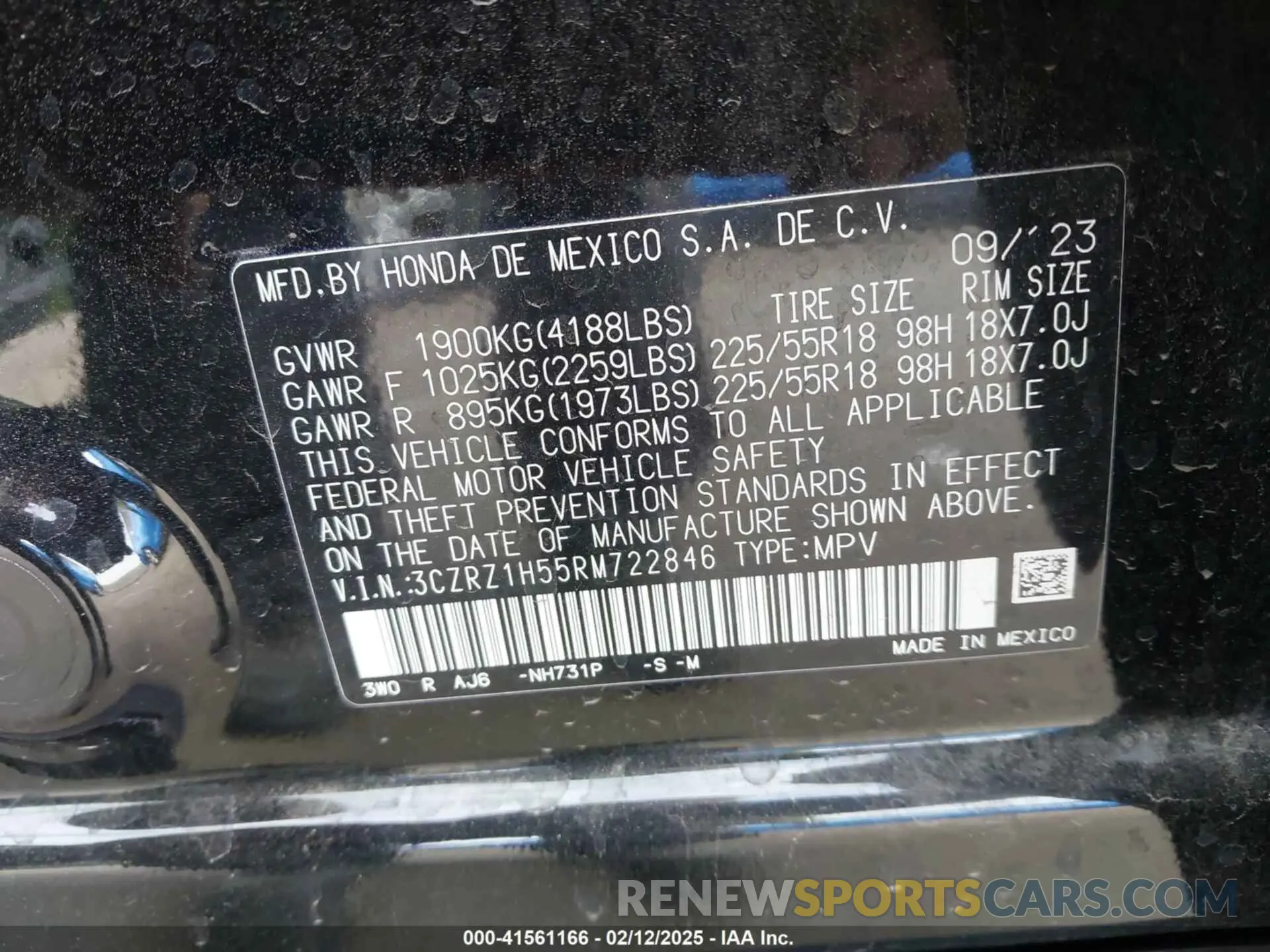 9 Photograph of a damaged car 3CZRZ1H55RM722846 HONDA HR-V 2024