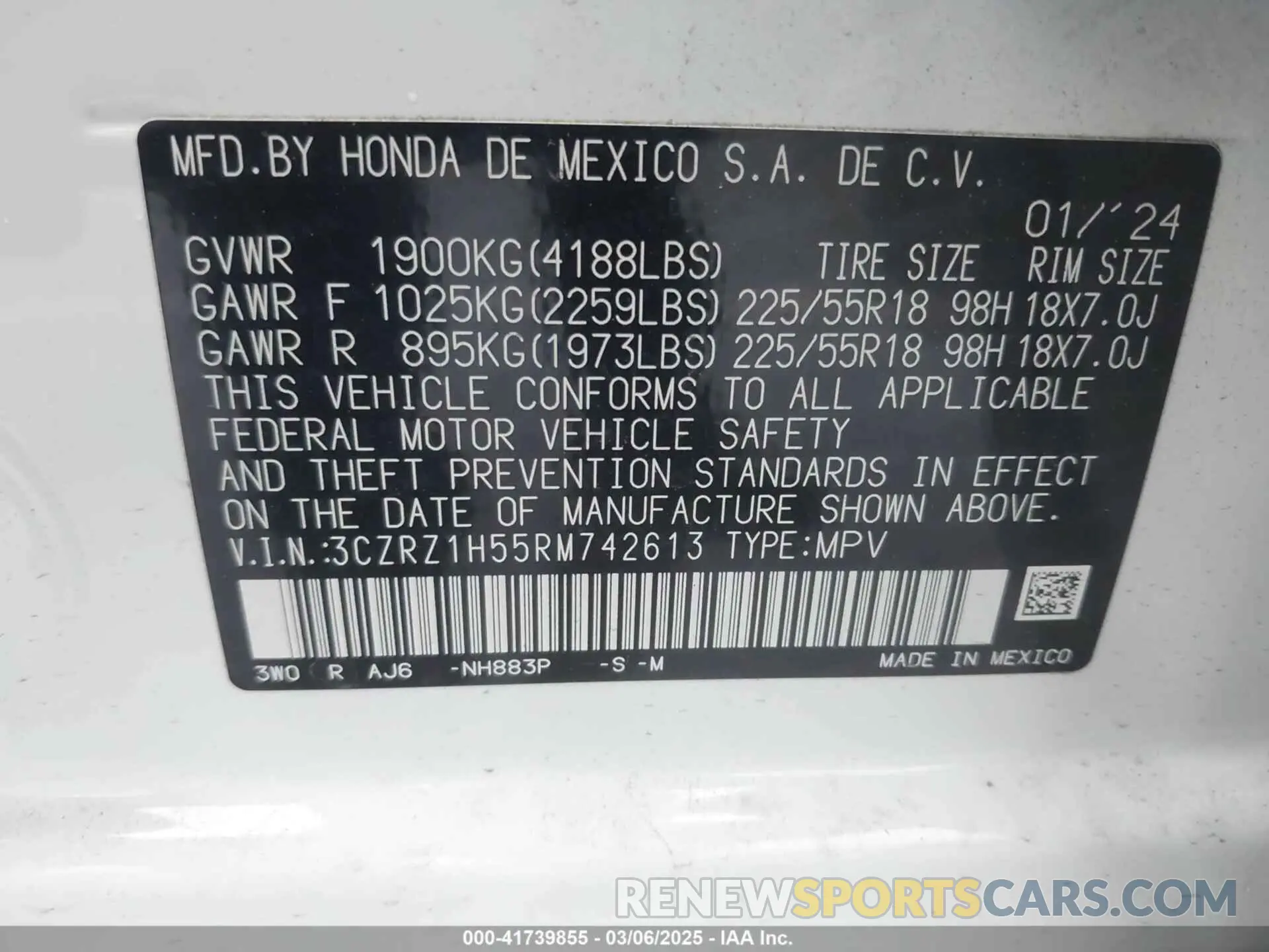 9 Photograph of a damaged car 3CZRZ1H55RM742613 HONDA HR-V 2024