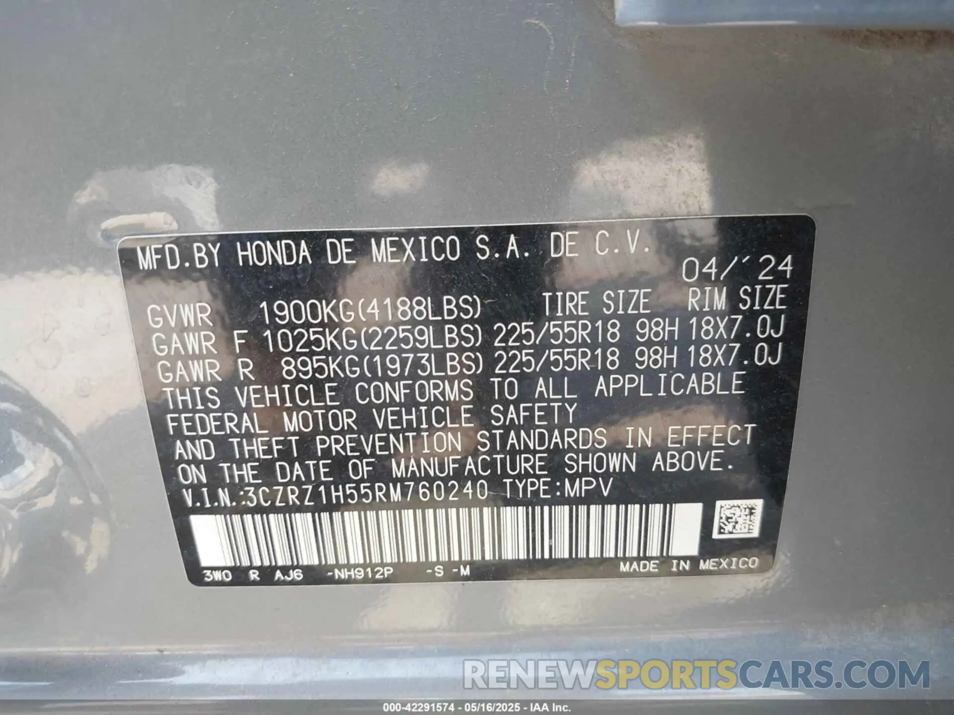 9 Photograph of a damaged car 3CZRZ1H55RM760240 HONDA HR-V 2024