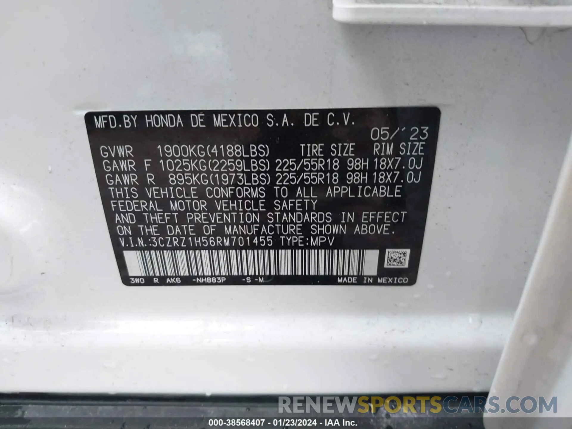 9 Photograph of a damaged car 3CZRZ1H56RM701455 HONDA HR-V 2024