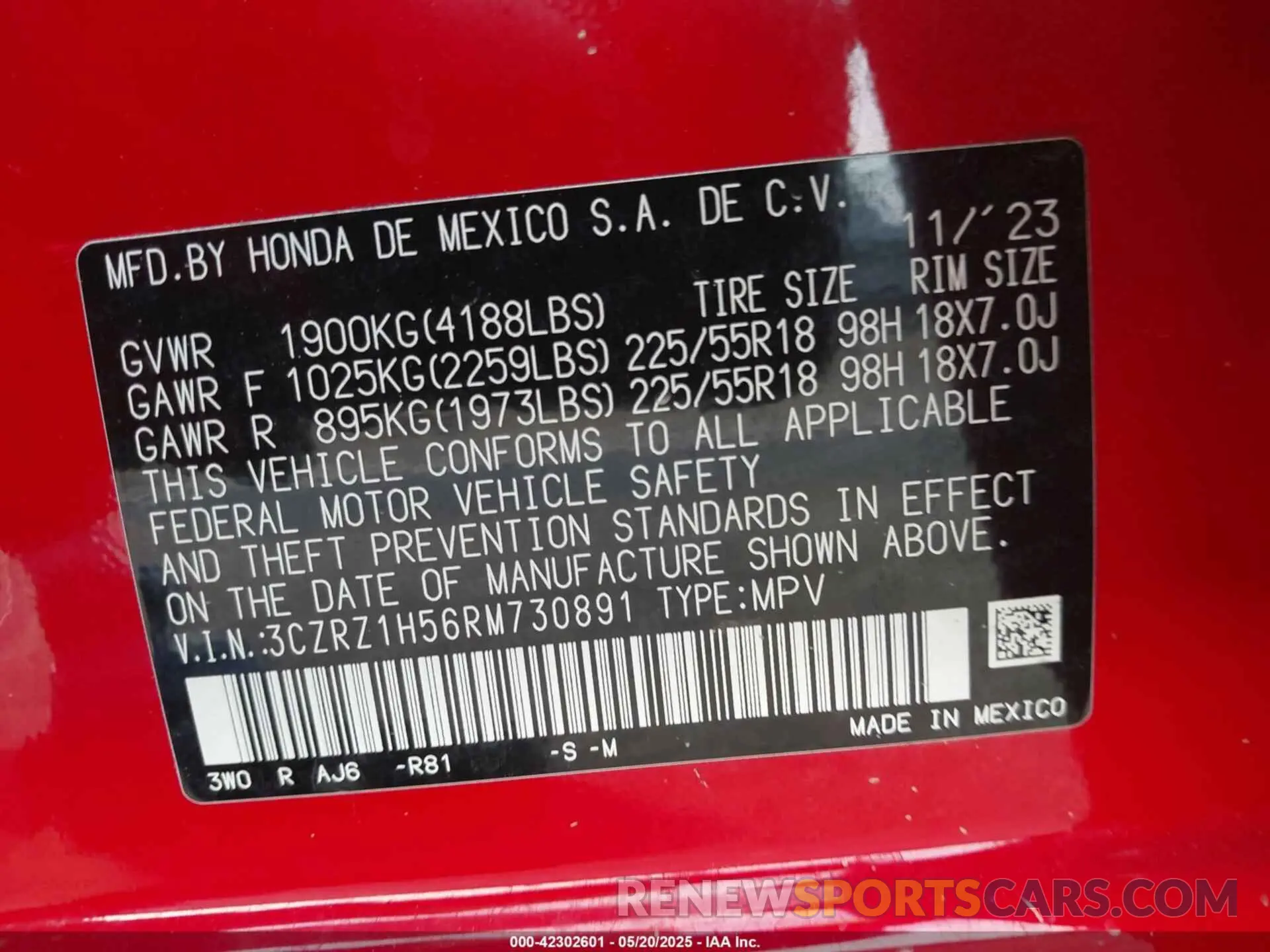 9 Photograph of a damaged car 3CZRZ1H56RM730891 HONDA HR-V 2024