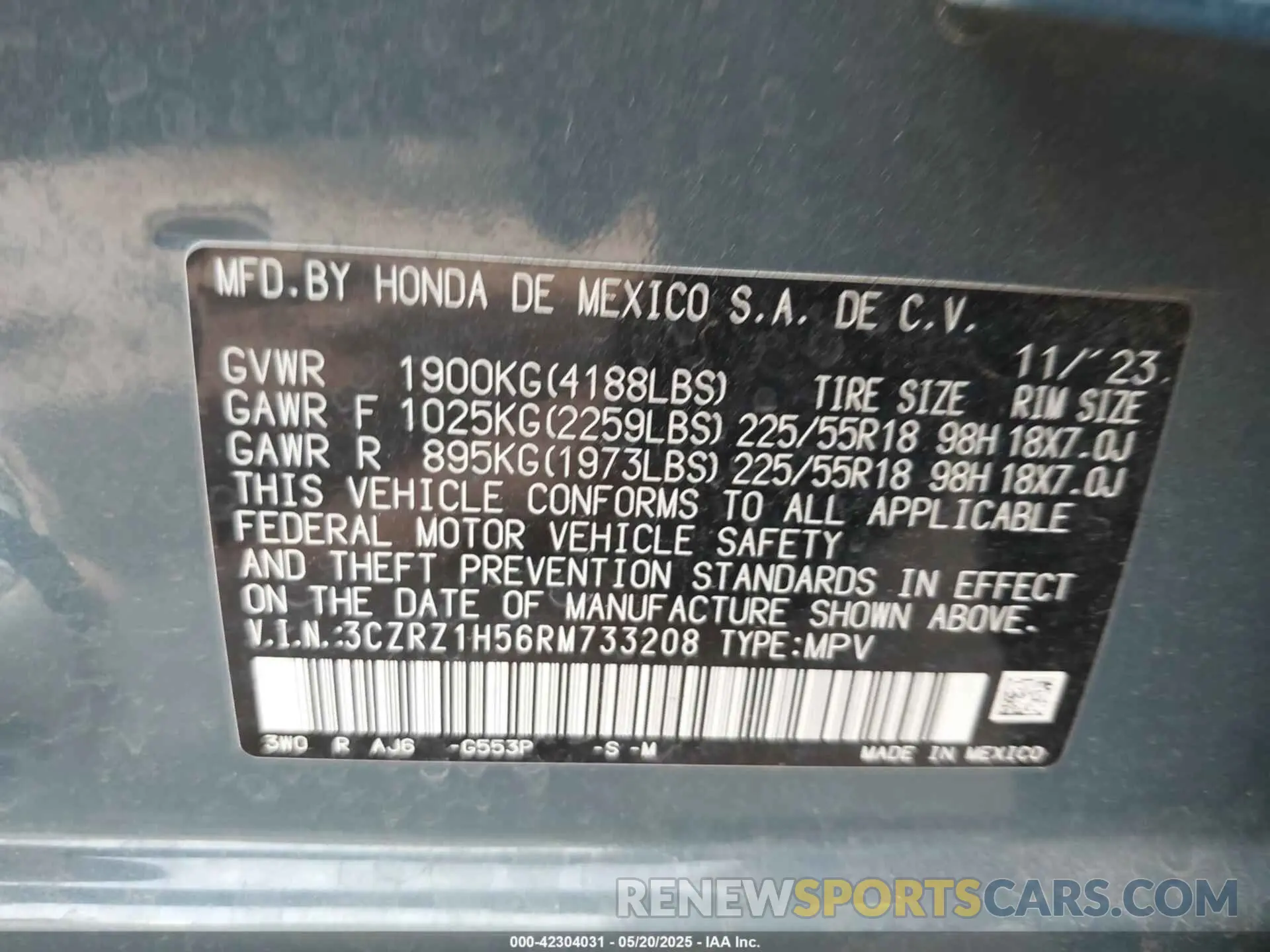 9 Photograph of a damaged car 3CZRZ1H56RM733208 HONDA HR-V 2024