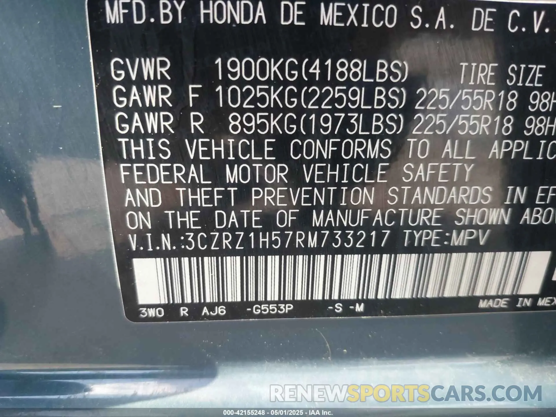 9 Photograph of a damaged car 3CZRZ1H57RM733217 HONDA HR-V 2024