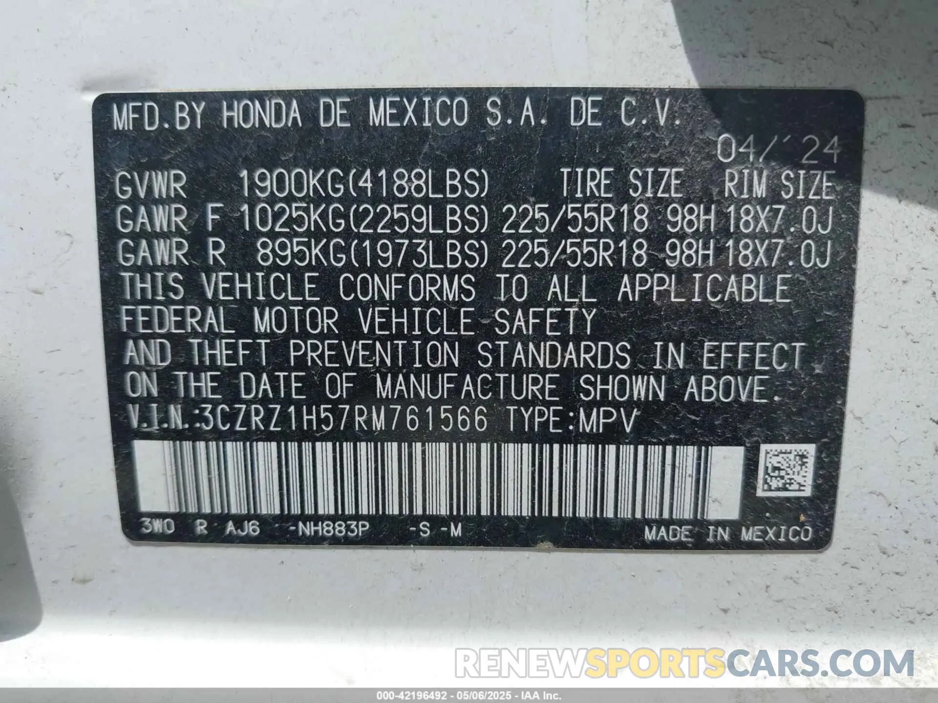 9 Photograph of a damaged car 3CZRZ1H57RM761566 HONDA HR-V 2024