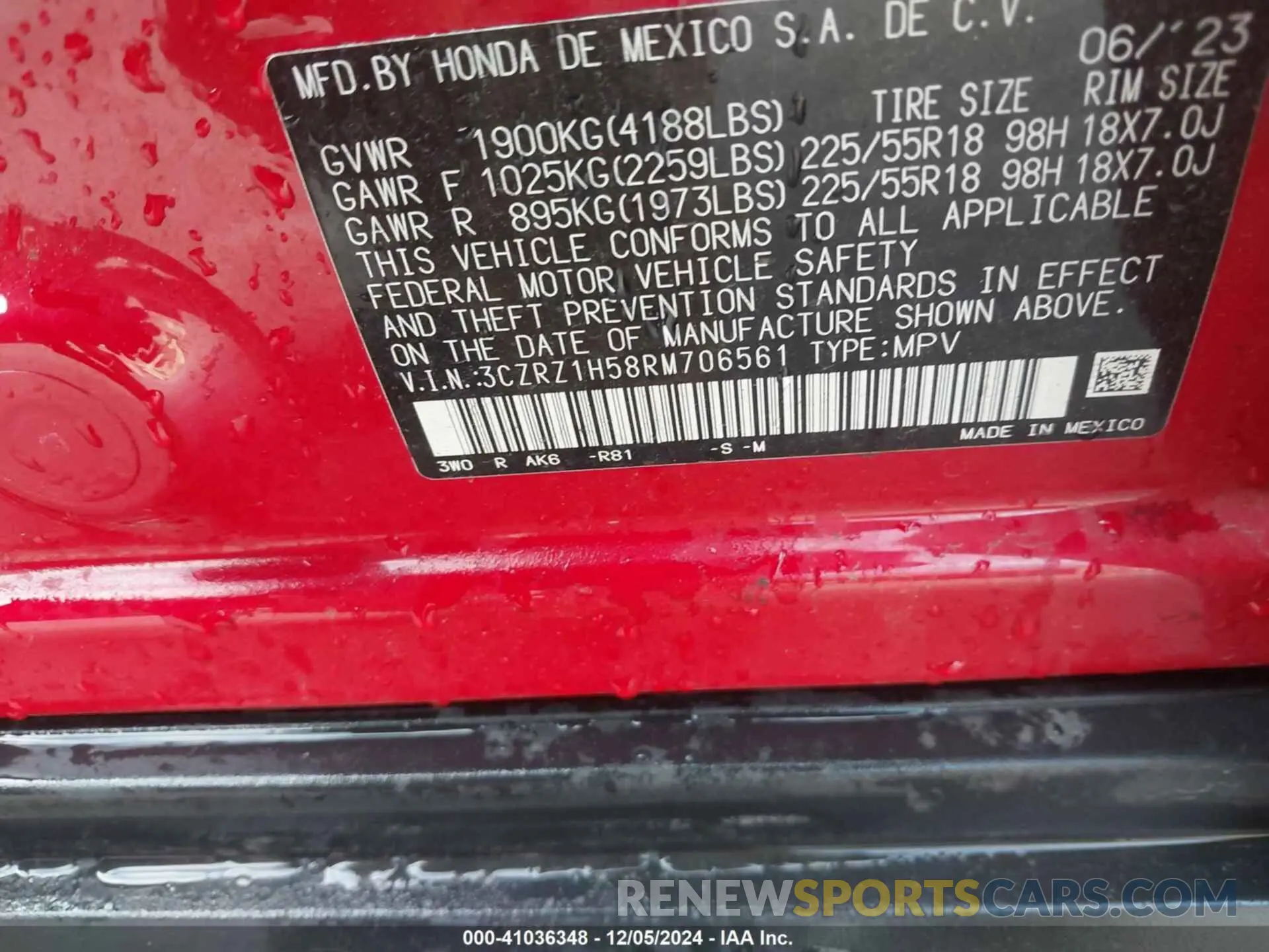 9 Photograph of a damaged car 3CZRZ1H58RM706561 HONDA HR-V 2024