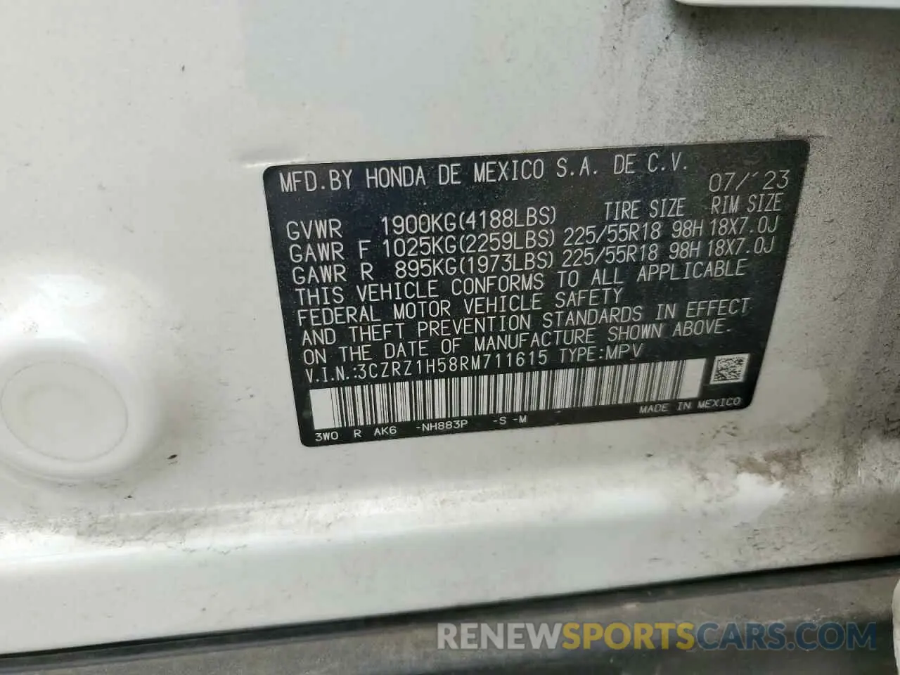12 Photograph of a damaged car 3CZRZ1H58RM711615 HONDA HR-V 2024