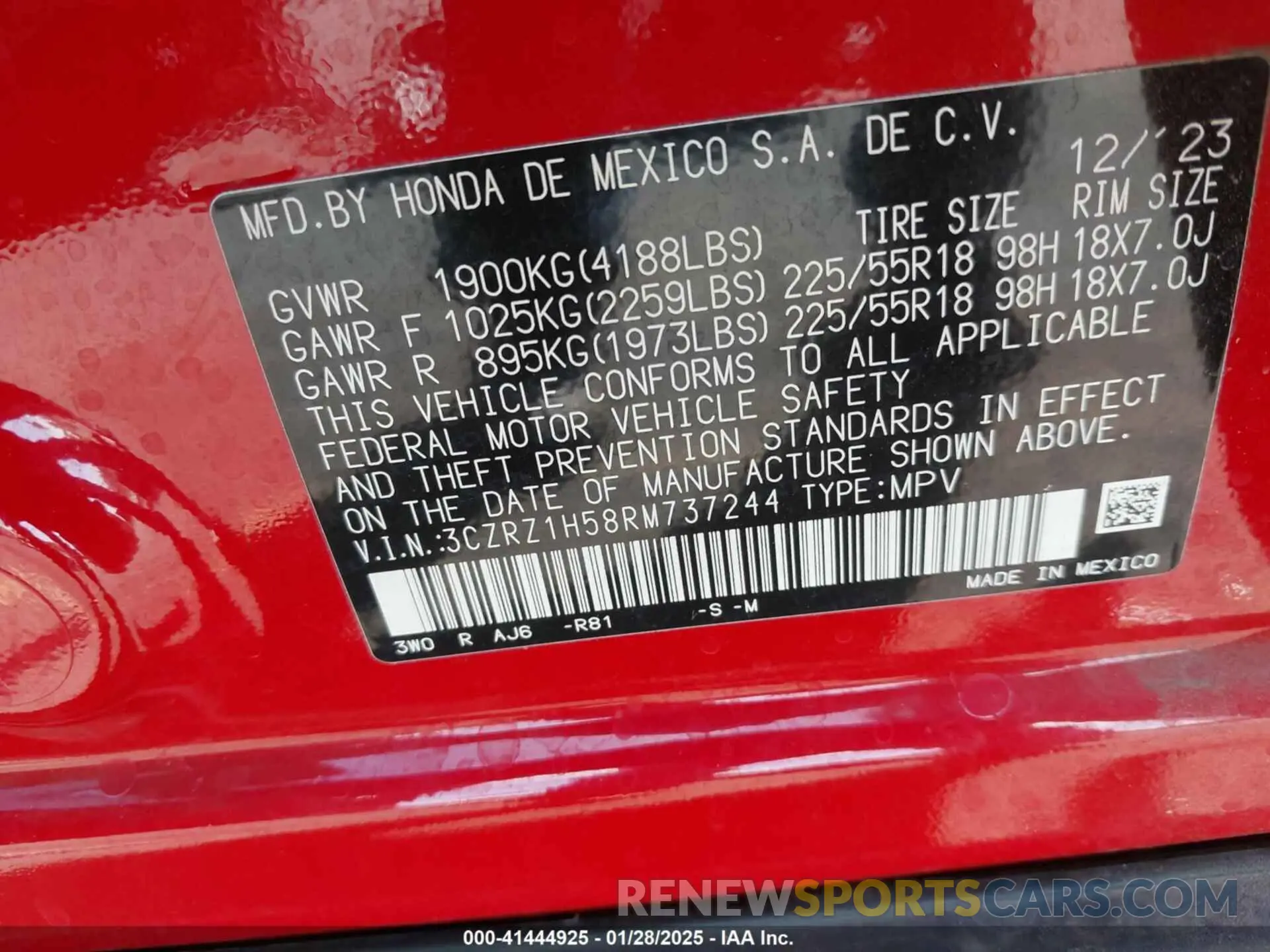 9 Photograph of a damaged car 3CZRZ1H58RM737244 HONDA HR-V 2024