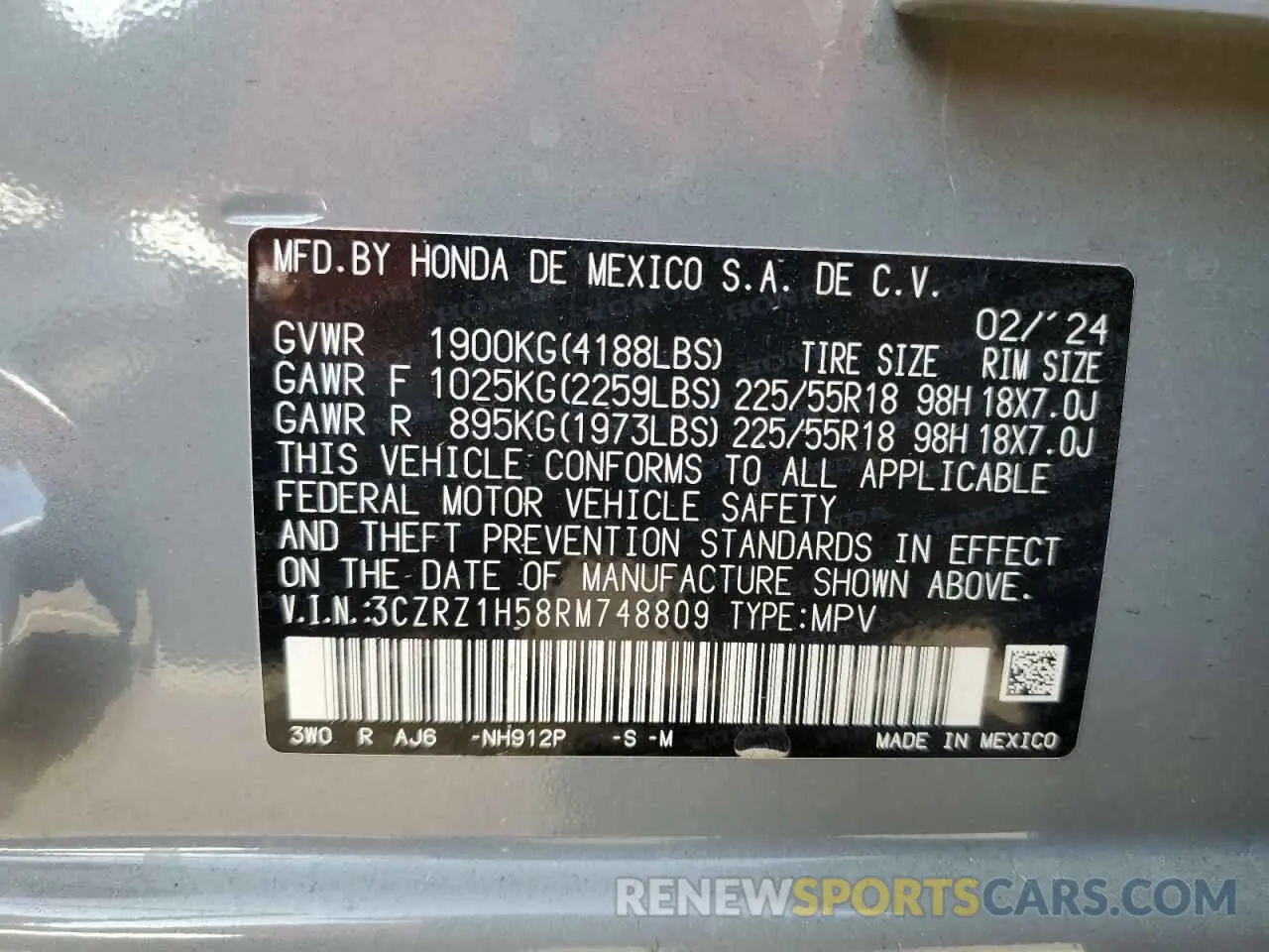 15 Photograph of a damaged car 3CZRZ1H58RM748809 HONDA HR-V 2024