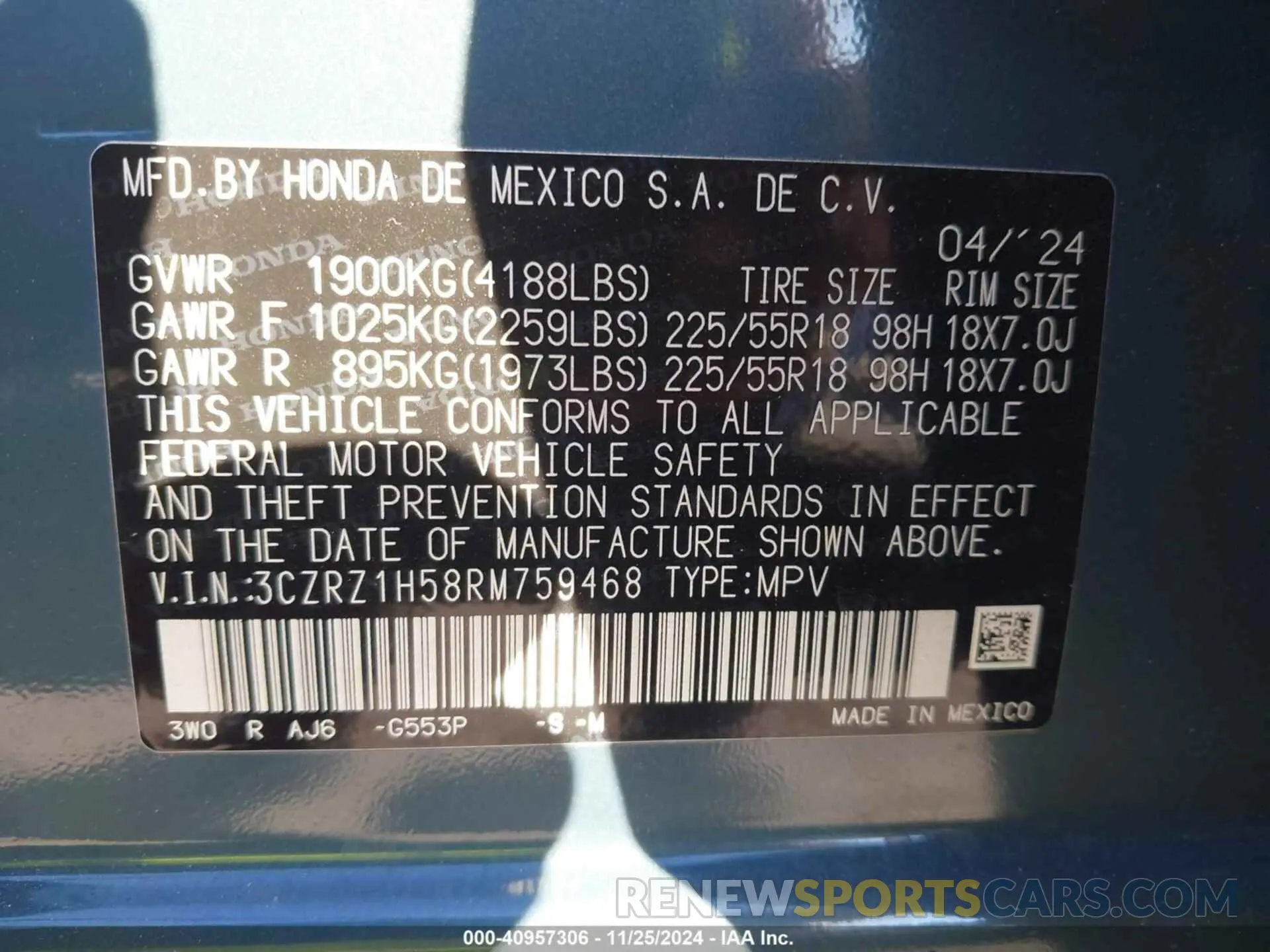 9 Photograph of a damaged car 3CZRZ1H58RM759468 HONDA HR-V 2024