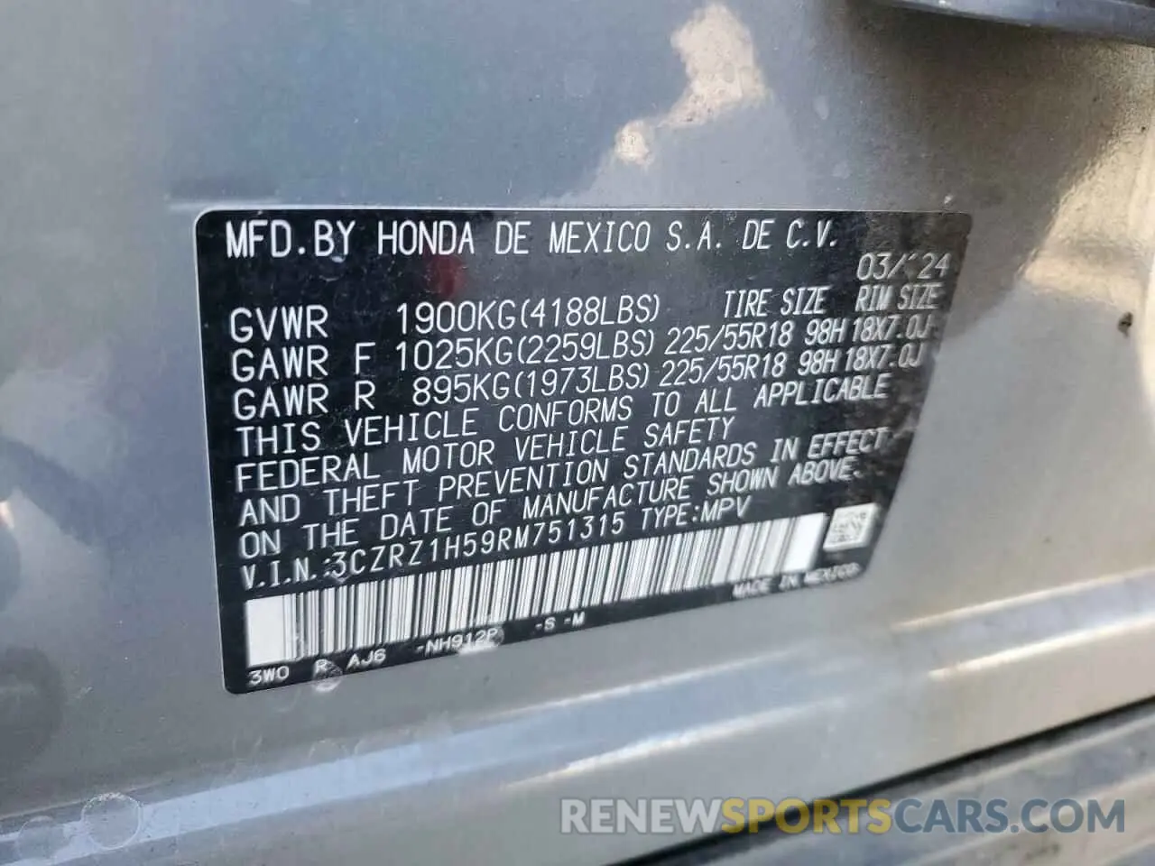 15 Photograph of a damaged car 3CZRZ1H59RM751315 HONDA HR-V 2024