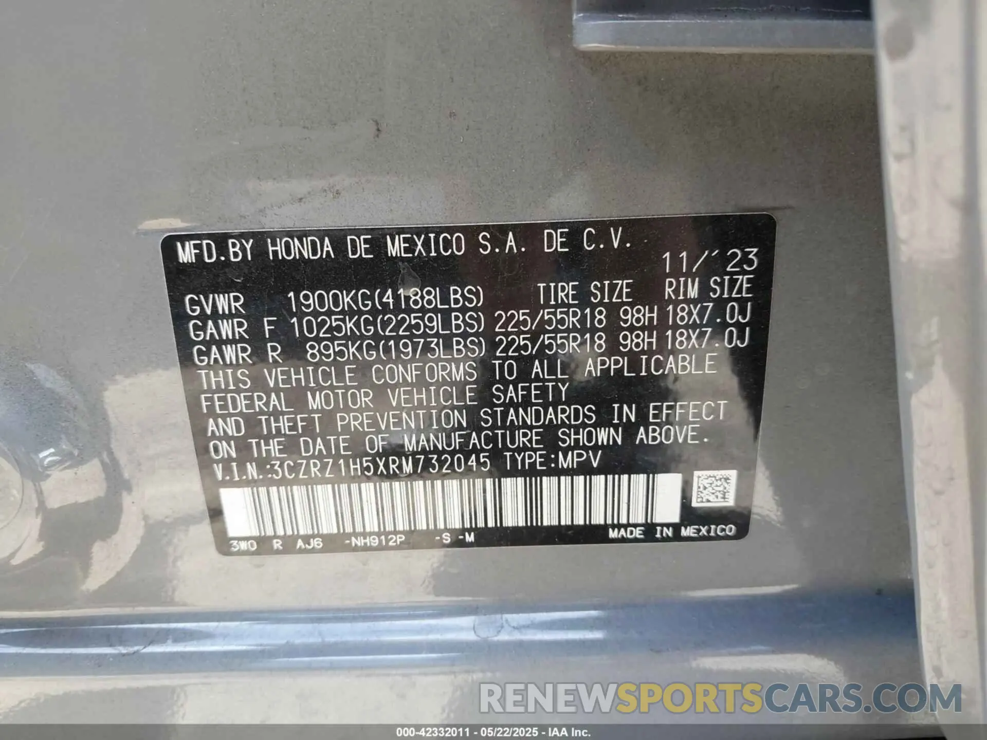 9 Photograph of a damaged car 3CZRZ1H5XRM732045 HONDA HR-V 2024