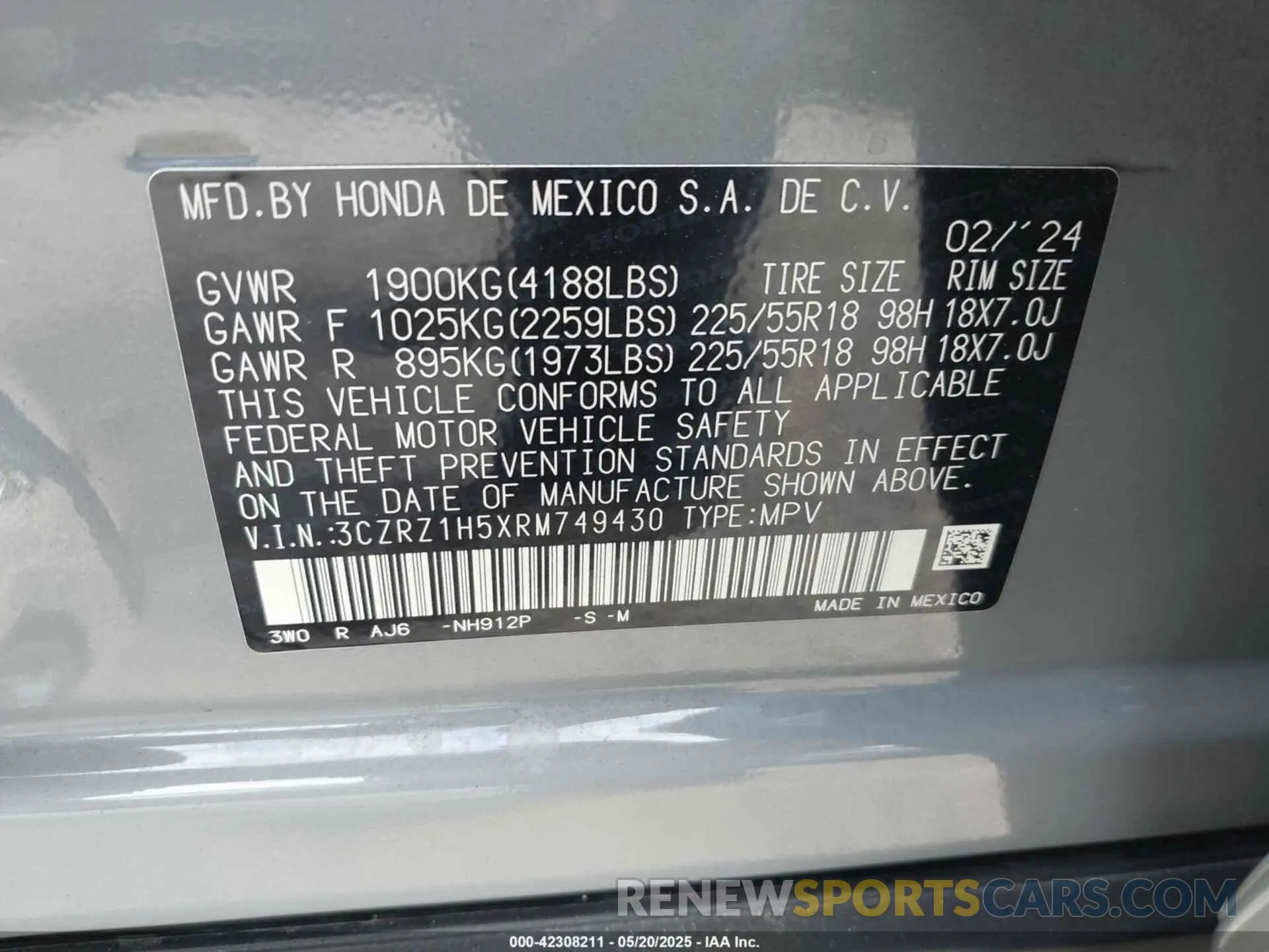 9 Photograph of a damaged car 3CZRZ1H5XRM749430 HONDA HR-V 2024