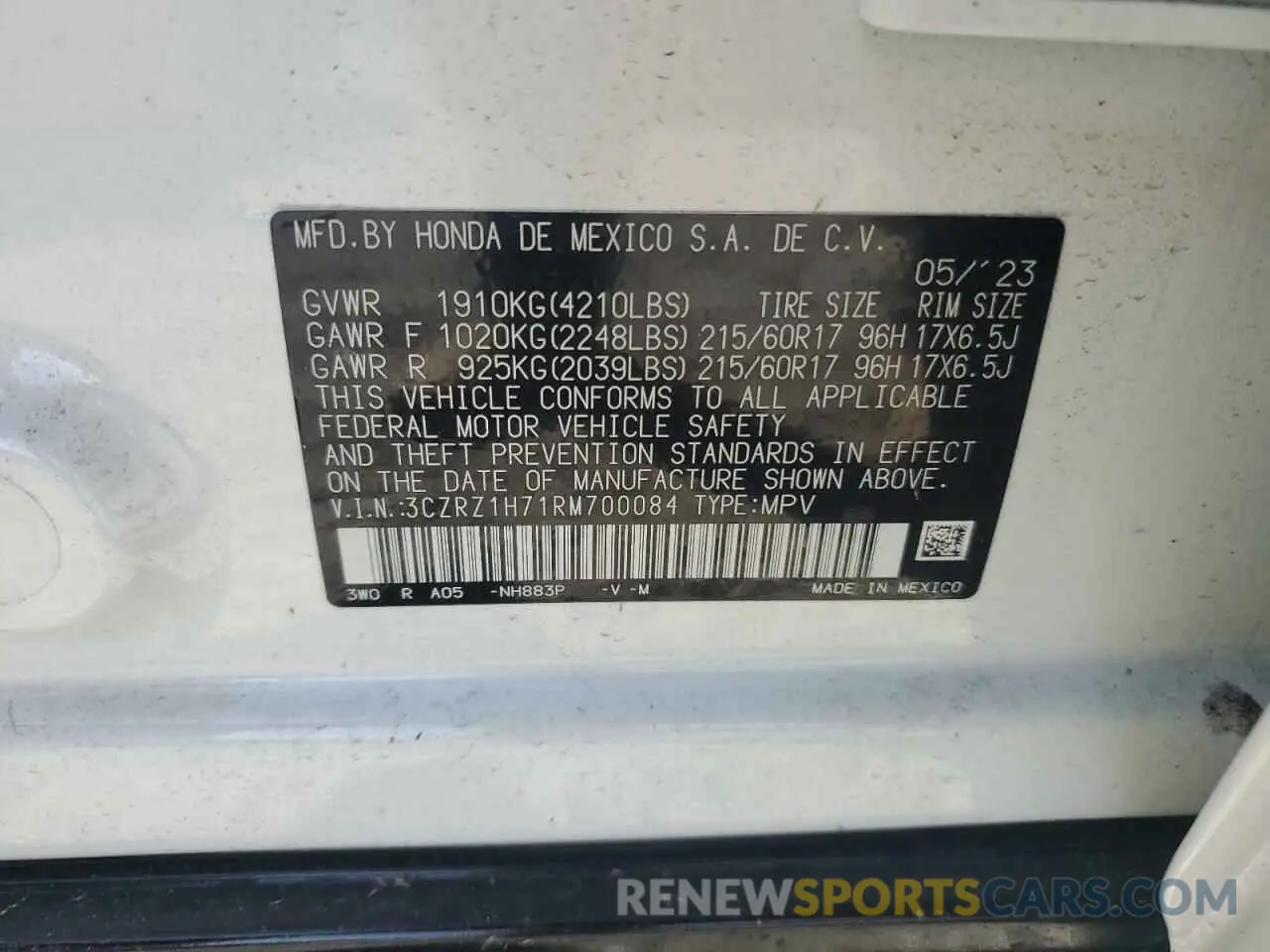 16 Photograph of a damaged car 3CZRZ1H71RM700084 HONDA HR-V 2024