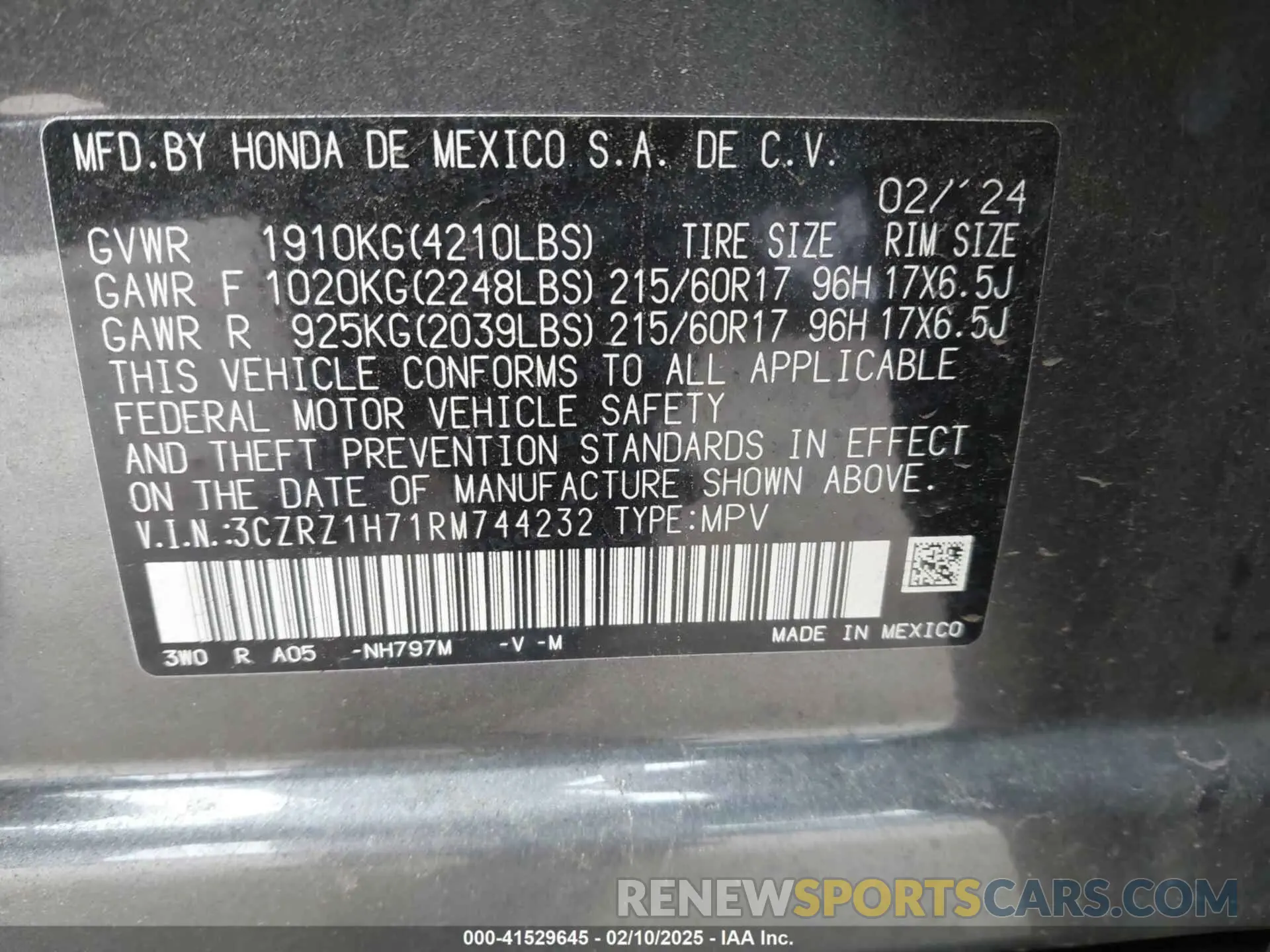 9 Photograph of a damaged car 3CZRZ1H71RM744232 HONDA HR-V 2024