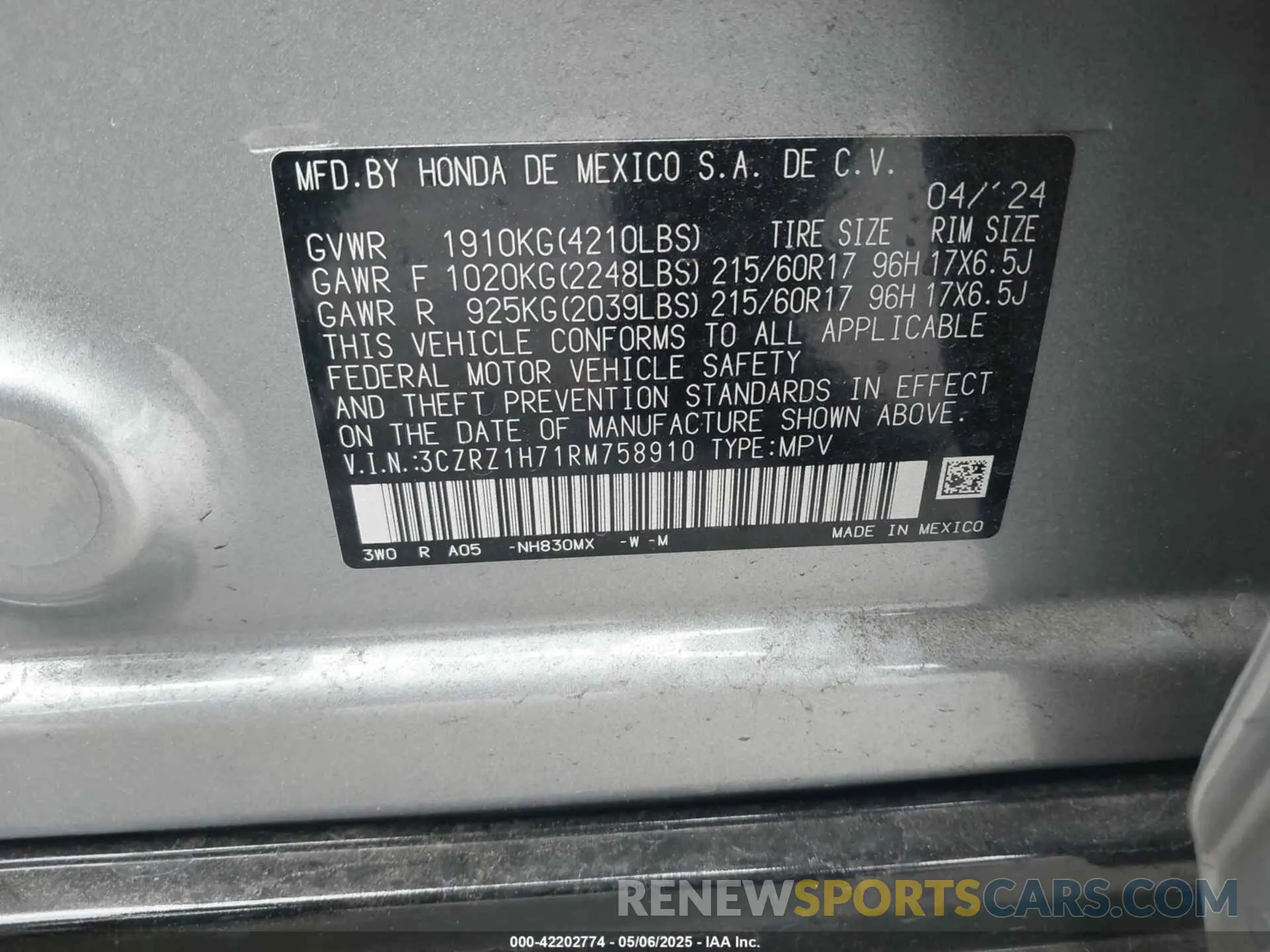 9 Photograph of a damaged car 3CZRZ1H71RM758910 HONDA HR-V 2024