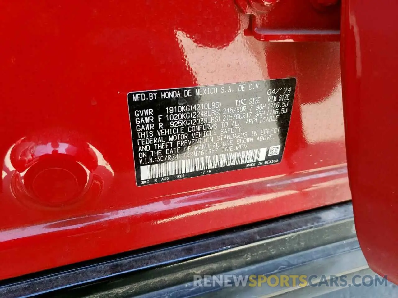 15 Photograph of a damaged car 3CZRZ1H72RM760357 HONDA HR-V 2024