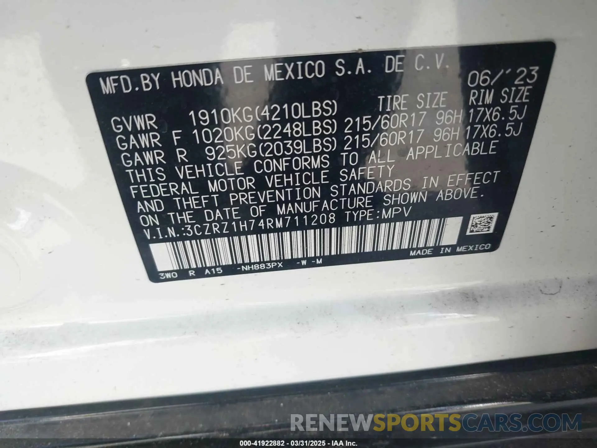 9 Photograph of a damaged car 3CZRZ1H74RM711208 HONDA HR-V 2024
