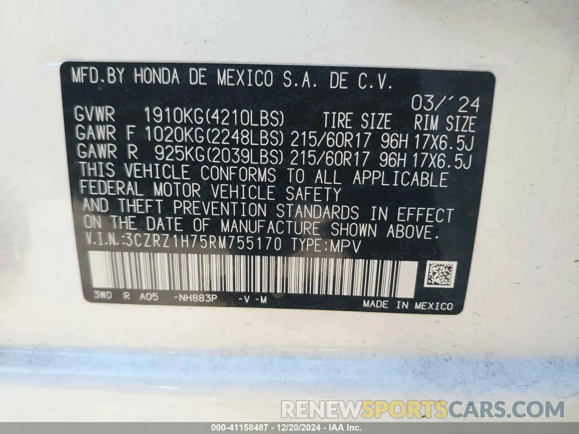 9 Photograph of a damaged car 3CZRZ1H75RM755170 HONDA HR-V 2024