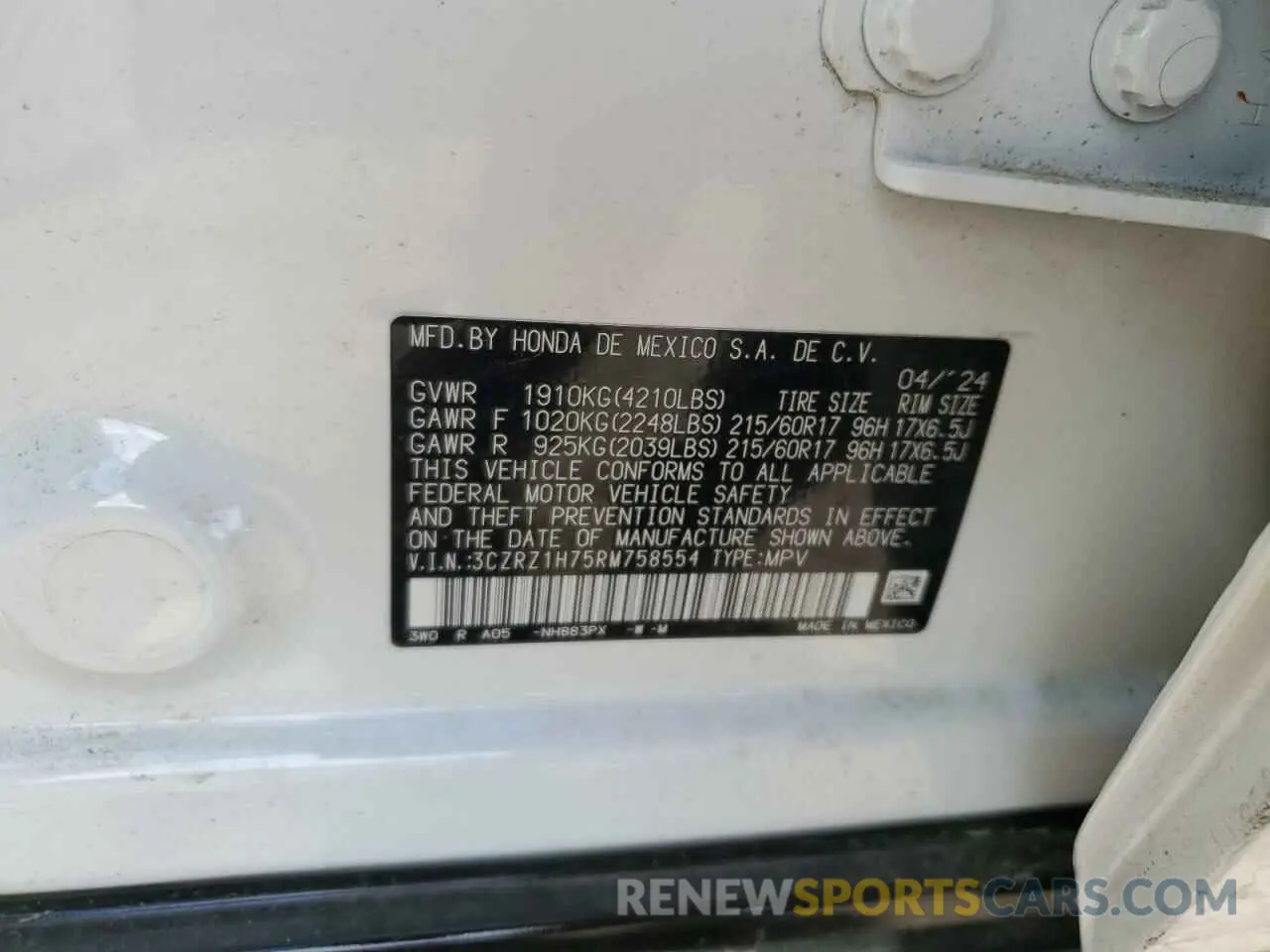 13 Photograph of a damaged car 3CZRZ1H75RM758554 HONDA HR-V 2024