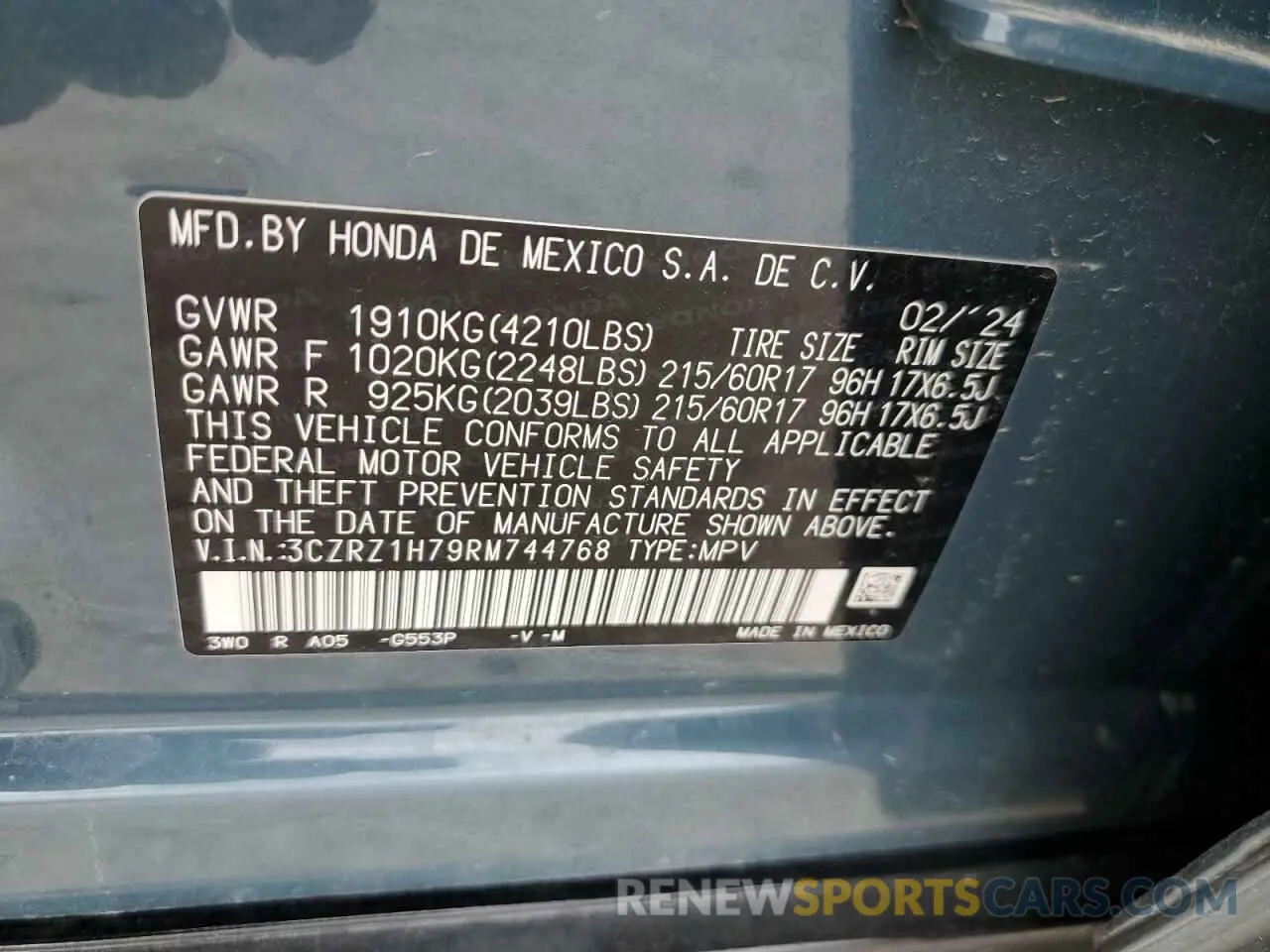 13 Photograph of a damaged car 3CZRZ1H79RM744768 HONDA HR-V 2024