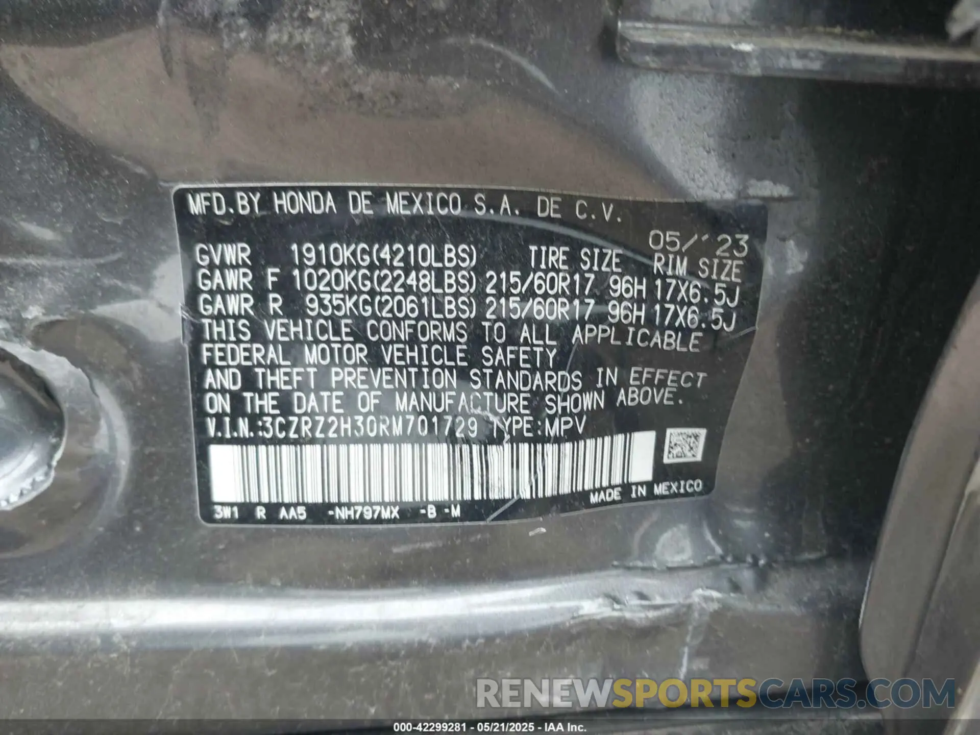 9 Photograph of a damaged car 3CZRZ2H30RM701729 HONDA HR-V 2024
