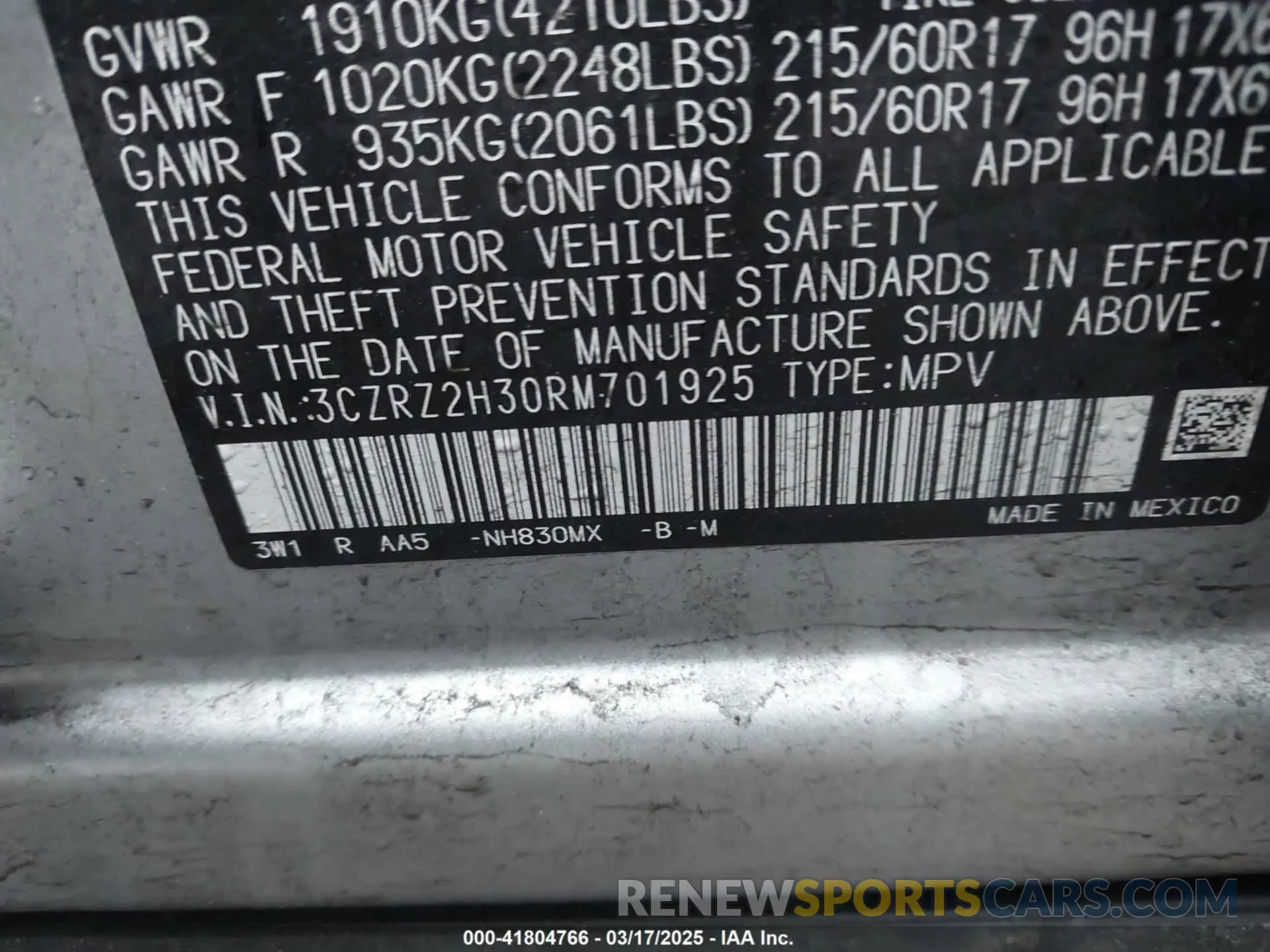 9 Photograph of a damaged car 3CZRZ2H30RM701925 HONDA HR-V 2024