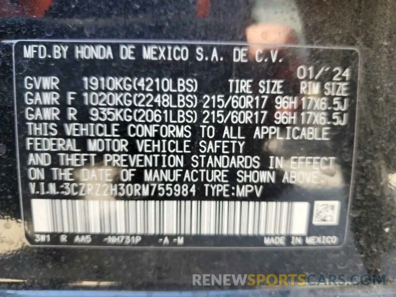 12 Photograph of a damaged car 3CZRZ2H30RM755984 HONDA HR-V 2024