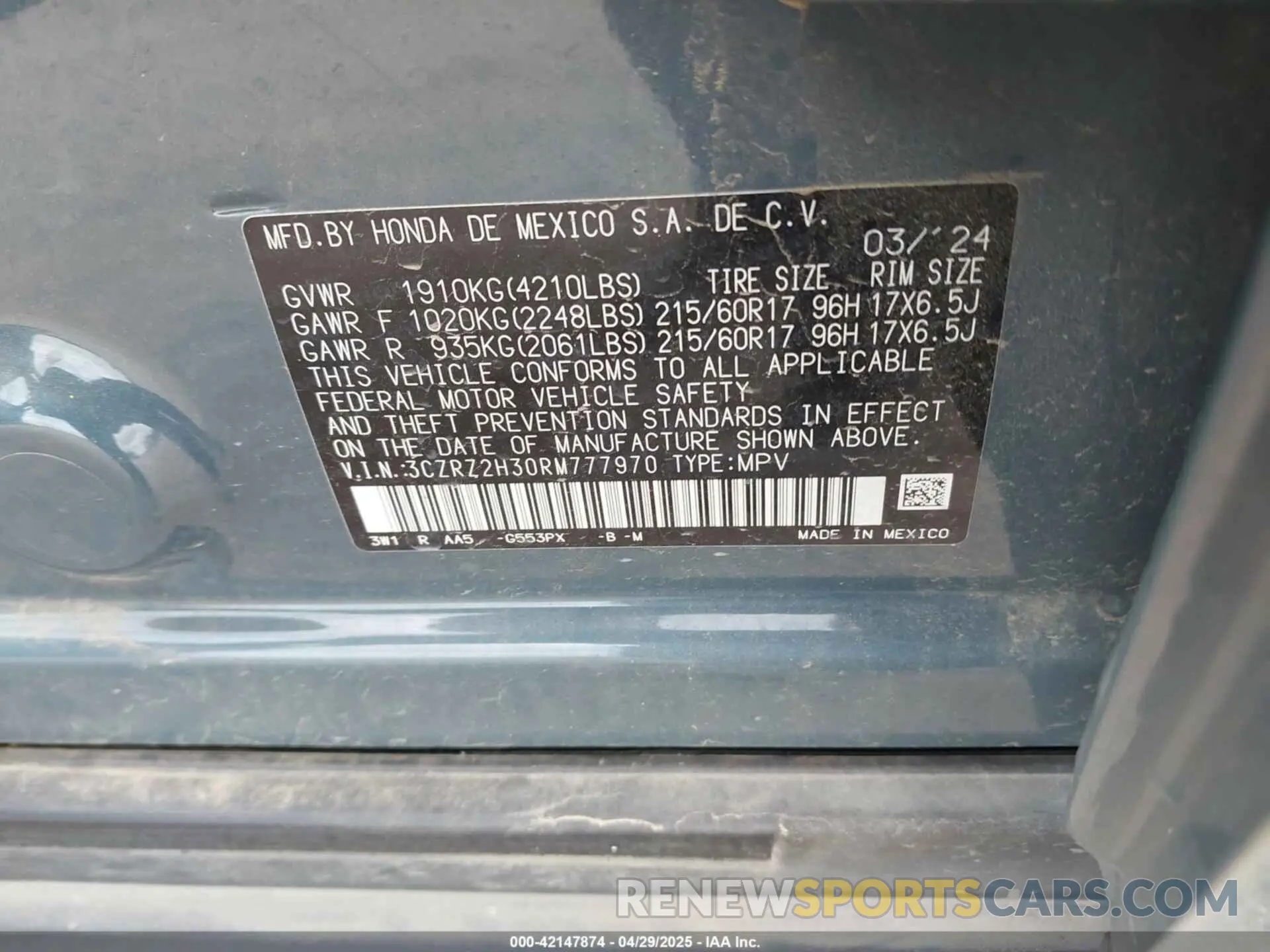 9 Photograph of a damaged car 3CZRZ2H30RM777970 HONDA HR-V 2024