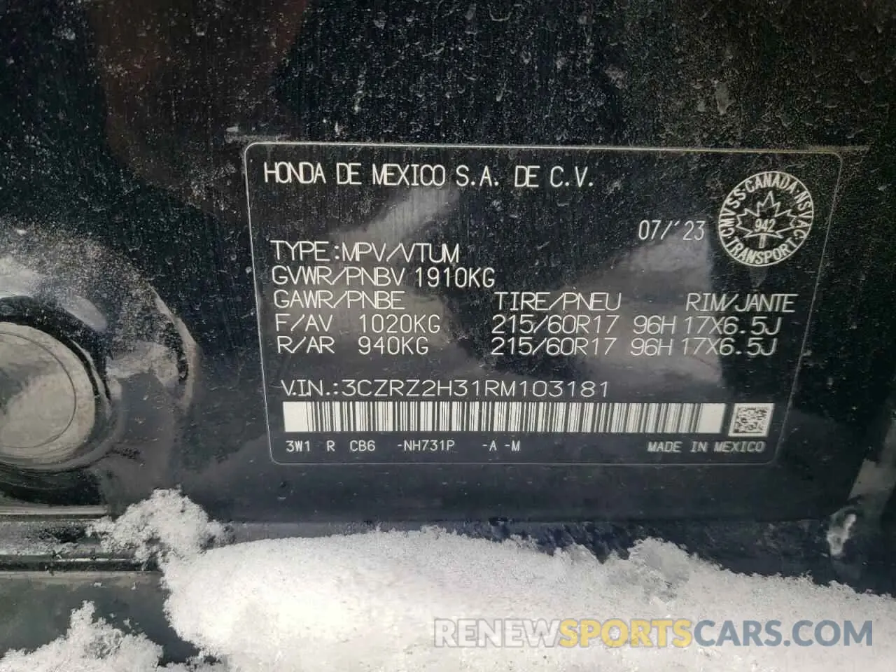 12 Photograph of a damaged car 3CZRZ2H31RM103181 HONDA HR-V 2024