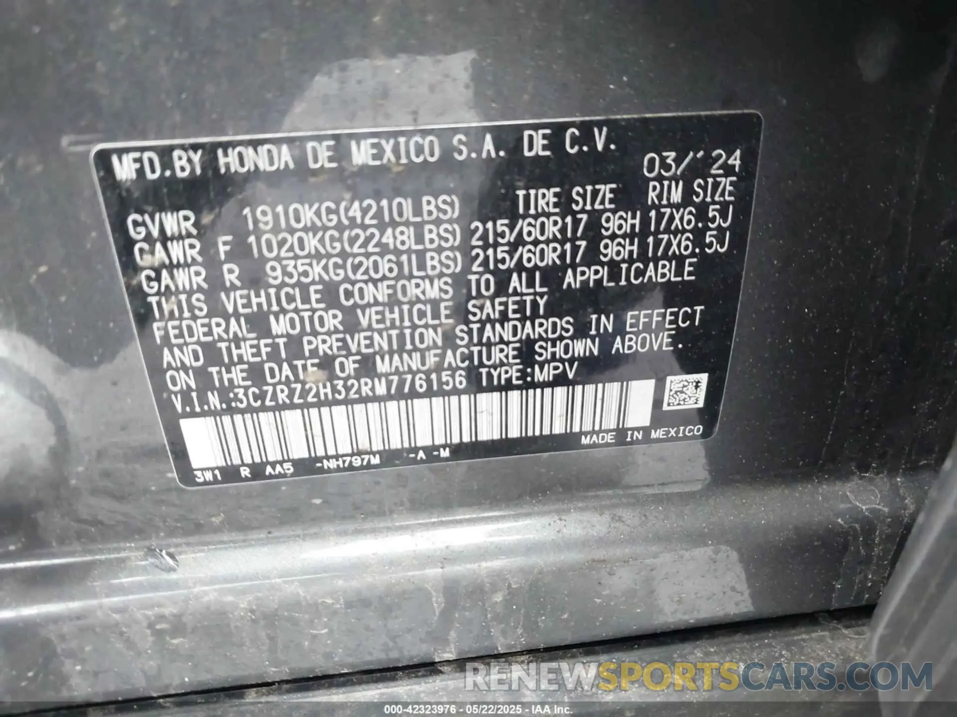 9 Photograph of a damaged car 3CZRZ2H32RM776156 HONDA HR-V 2024