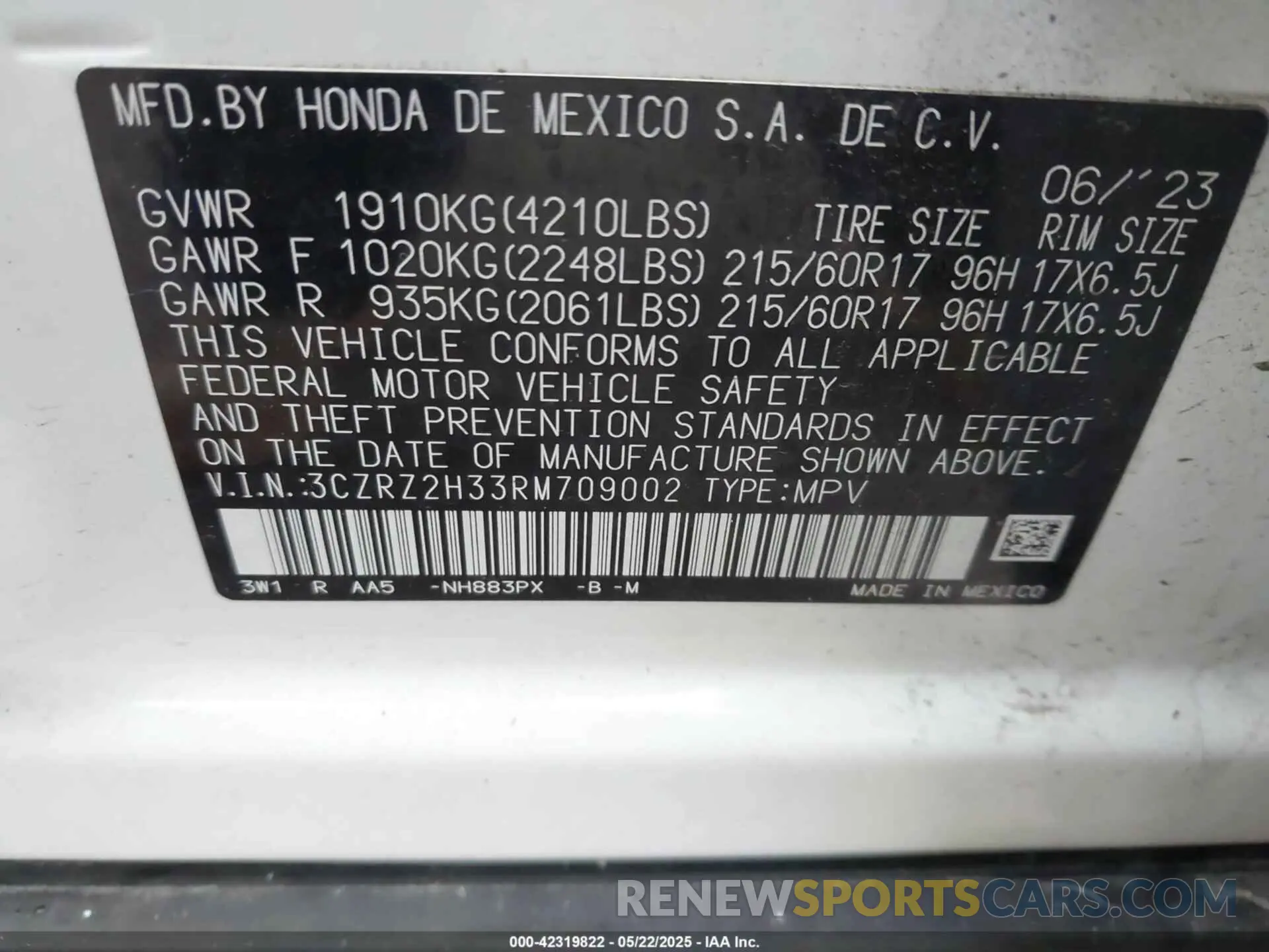 9 Photograph of a damaged car 3CZRZ2H33RM709002 HONDA HR-V 2024