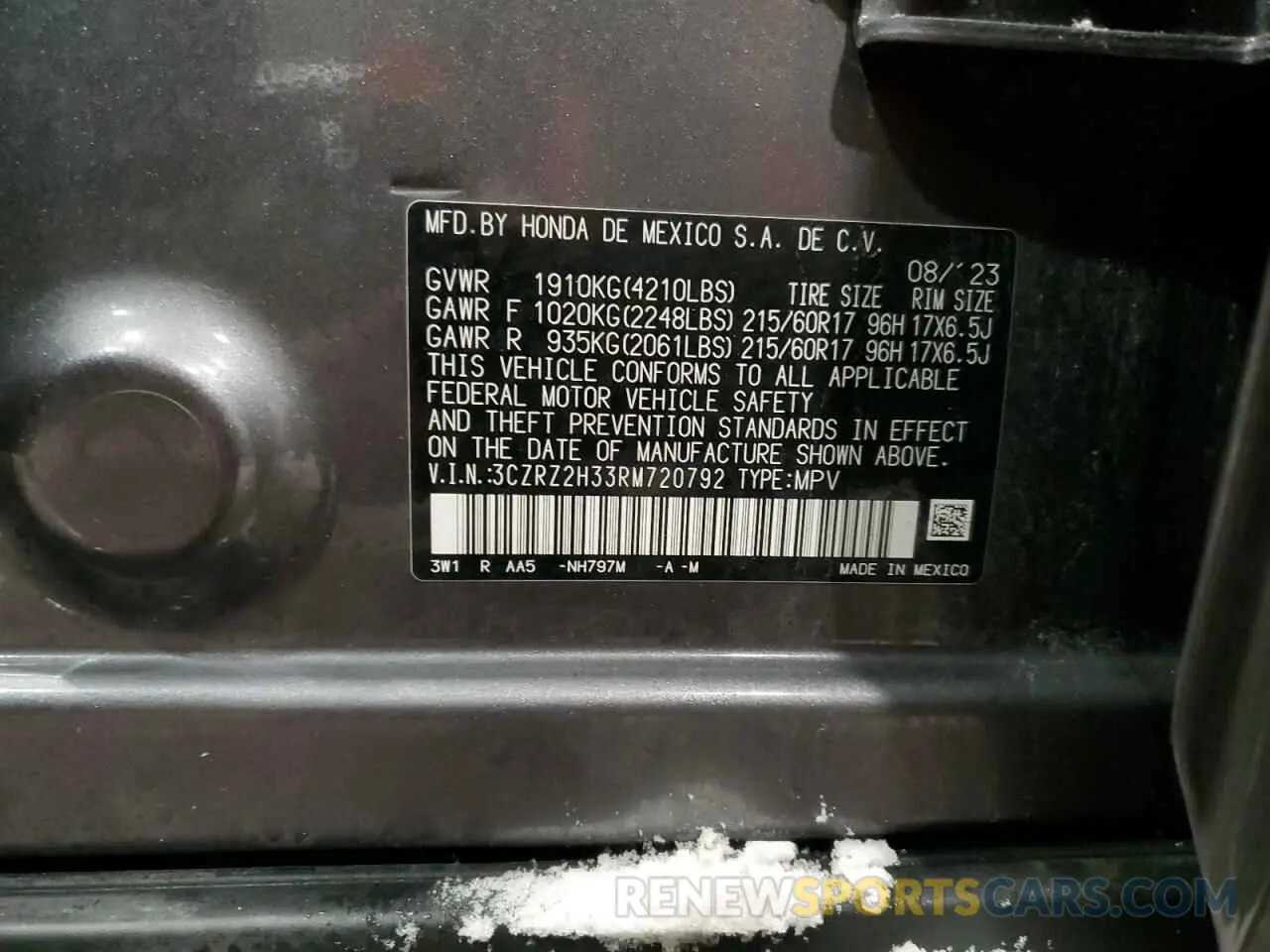 13 Photograph of a damaged car 3CZRZ2H33RM720792 HONDA HR-V 2024