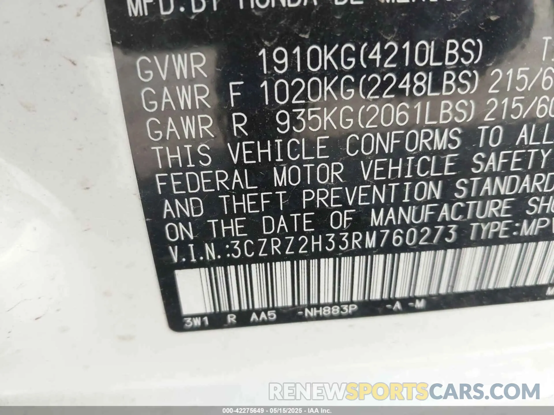 9 Photograph of a damaged car 3CZRZ2H33RM760273 HONDA HR-V 2024