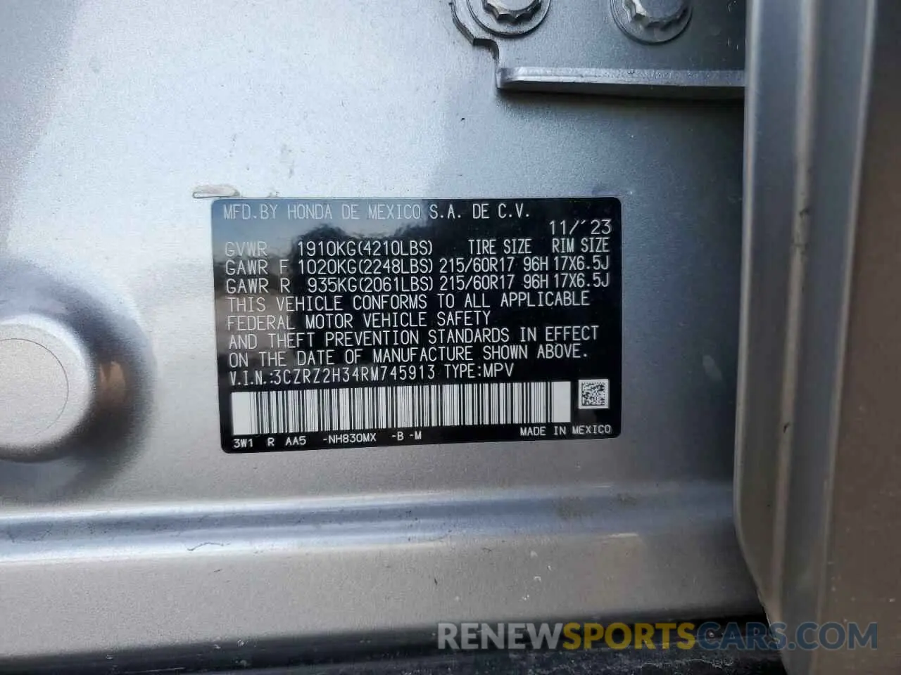 12 Photograph of a damaged car 3CZRZ2H34RM745913 HONDA HR-V 2024