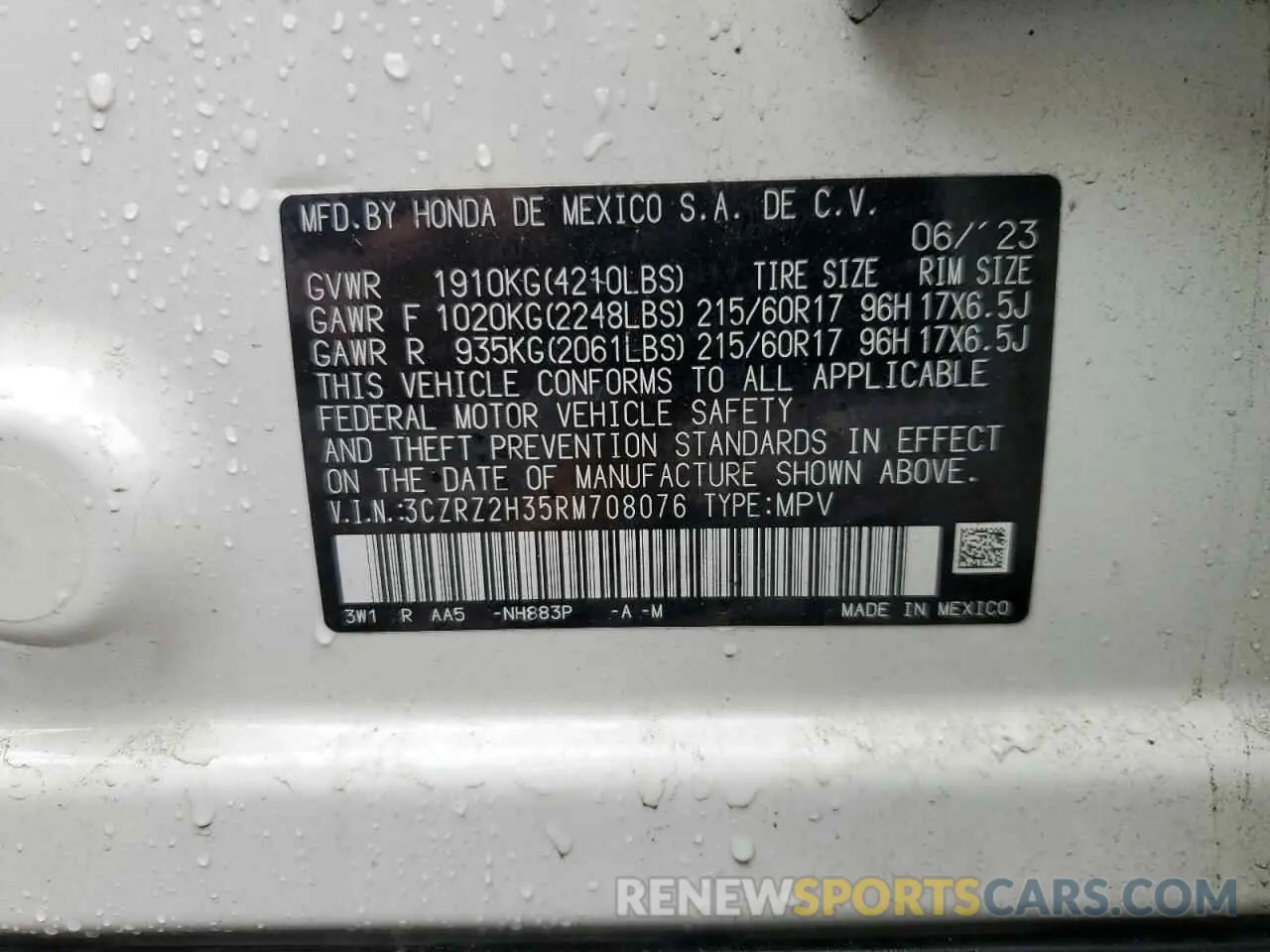 13 Photograph of a damaged car 3CZRZ2H35RM708076 HONDA HR-V 2024