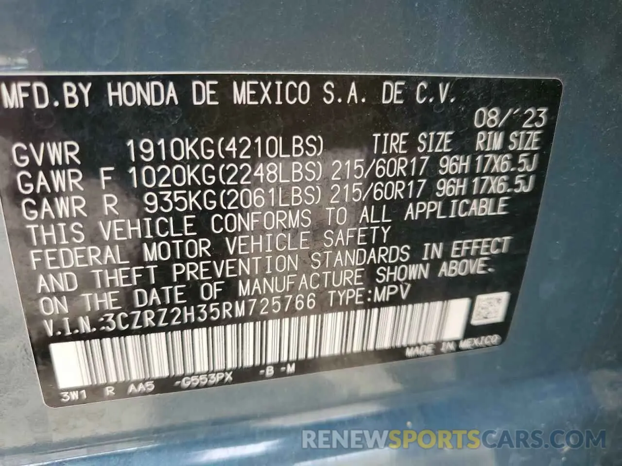 13 Photograph of a damaged car 3CZRZ2H35RM725766 HONDA HR-V 2024