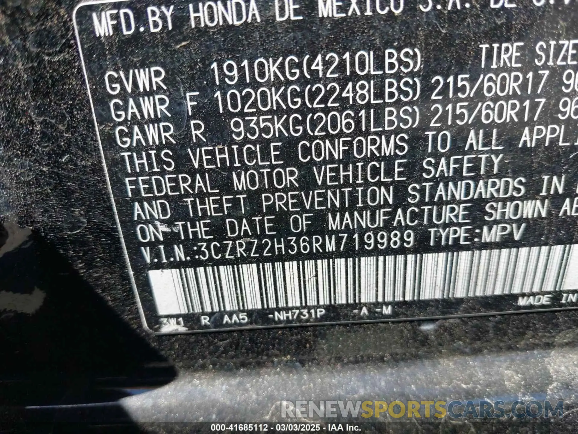 9 Photograph of a damaged car 3CZRZ2H36RM719989 HONDA HR-V 2024