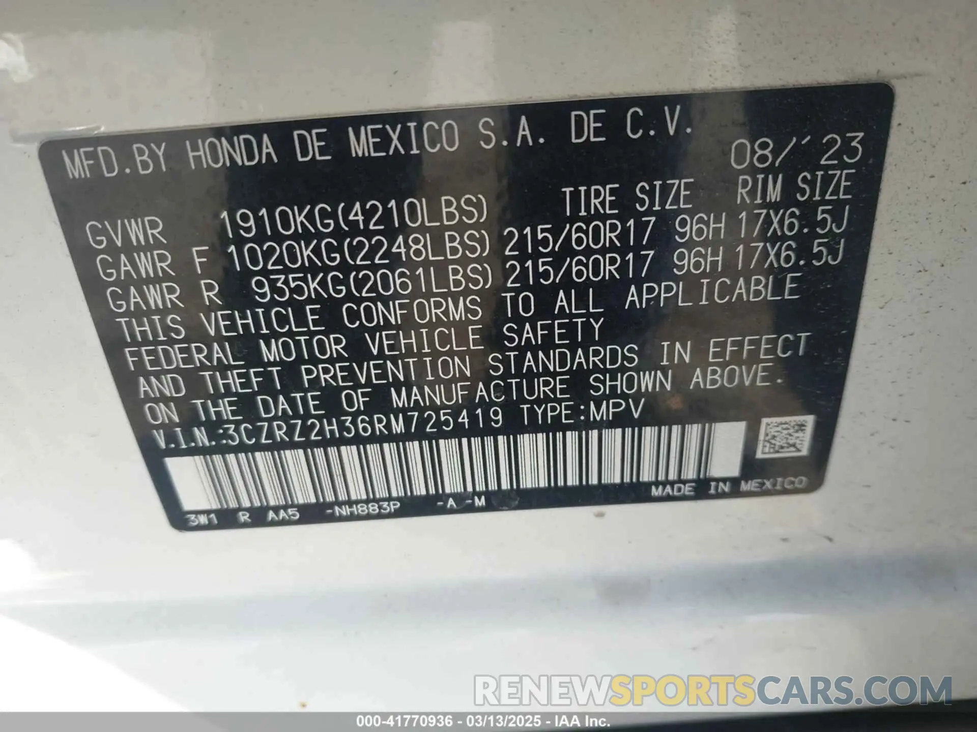 9 Photograph of a damaged car 3CZRZ2H36RM725419 HONDA HR-V 2024