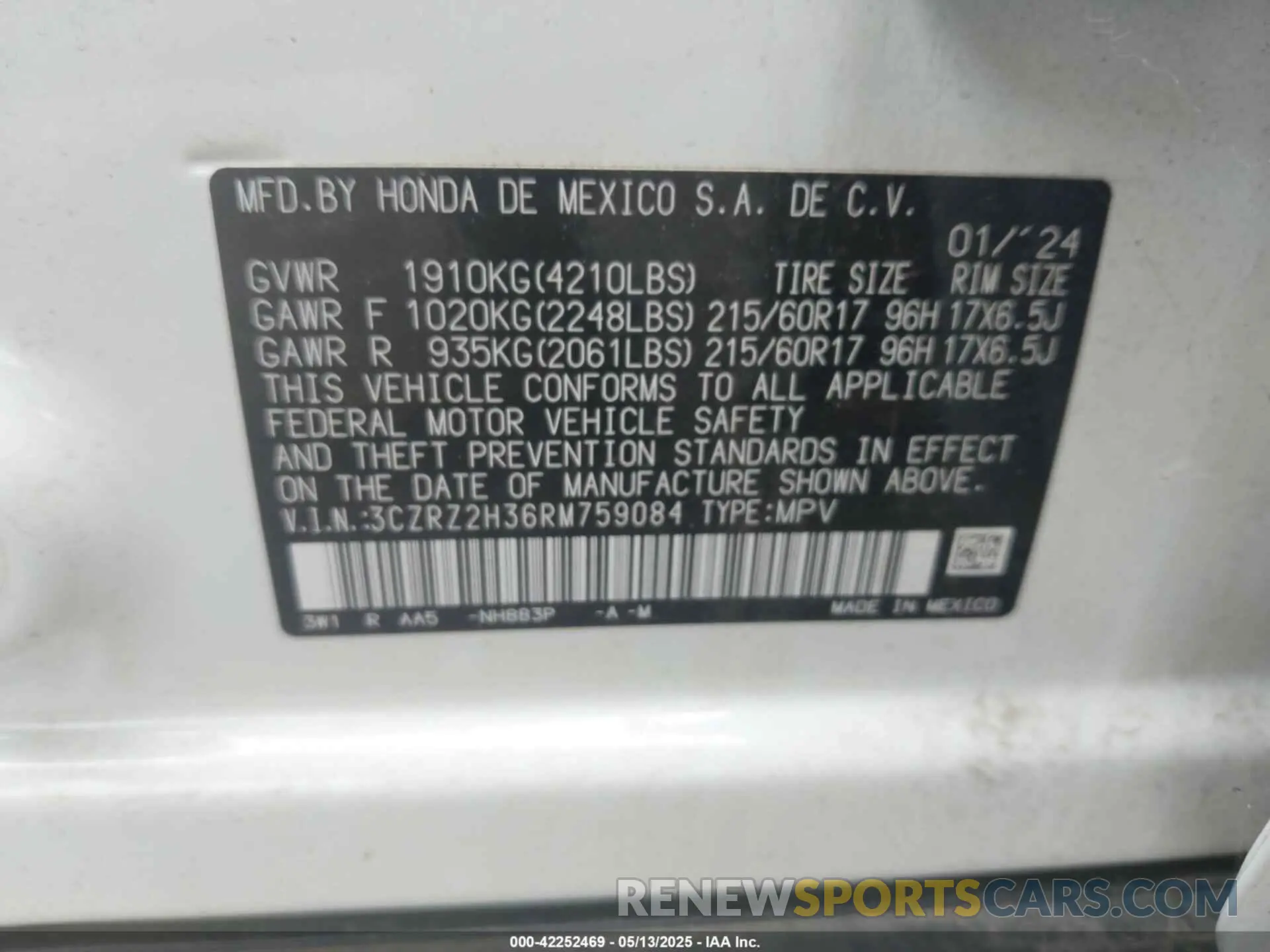 9 Photograph of a damaged car 3CZRZ2H36RM759084 HONDA HR-V 2024